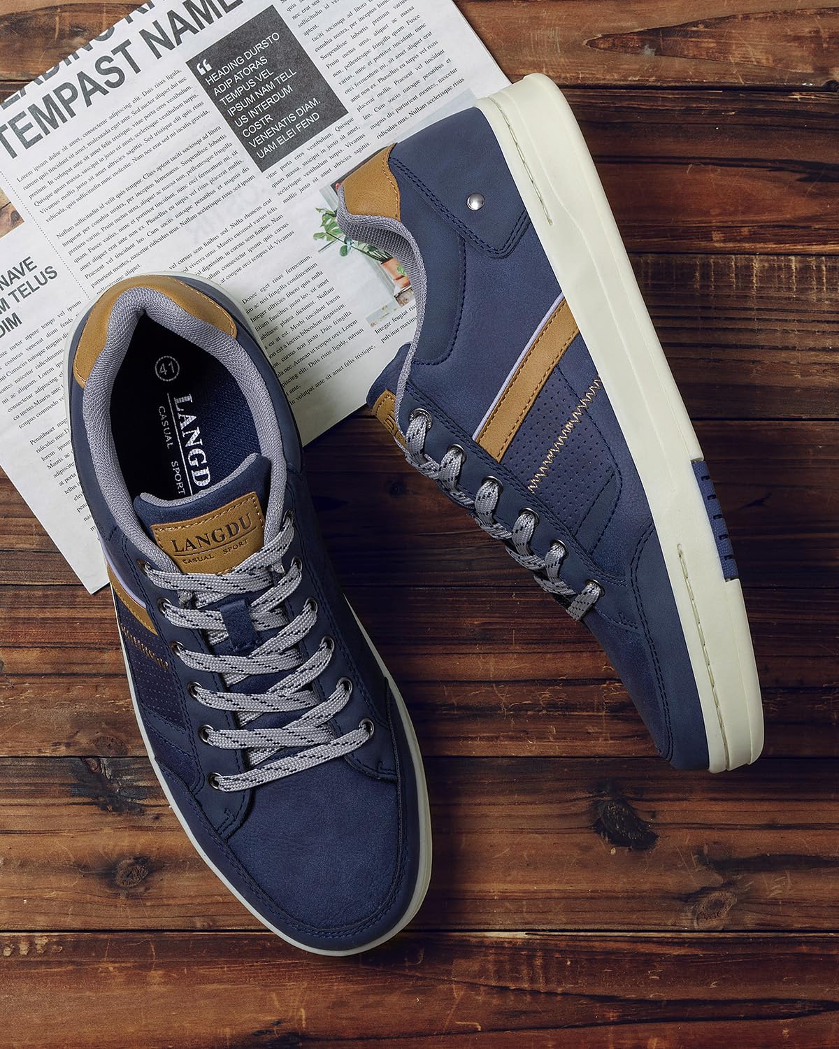 LANGDU Zapatillas Hombre Zapatos Vestir Casual Calzado Running Sneakers Deportivas Transpirables Zapatilla Moda Tamaño 41-46EU (45EU,Azul Marino 05)