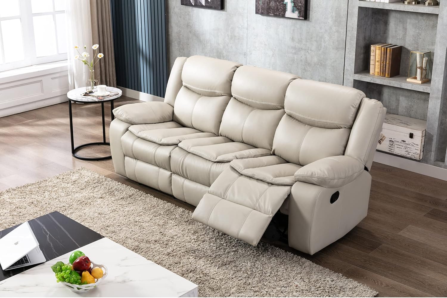 Familymill Breathable Leather Manual Reclining 3-Seat Sofa for Living Room/Office/RV