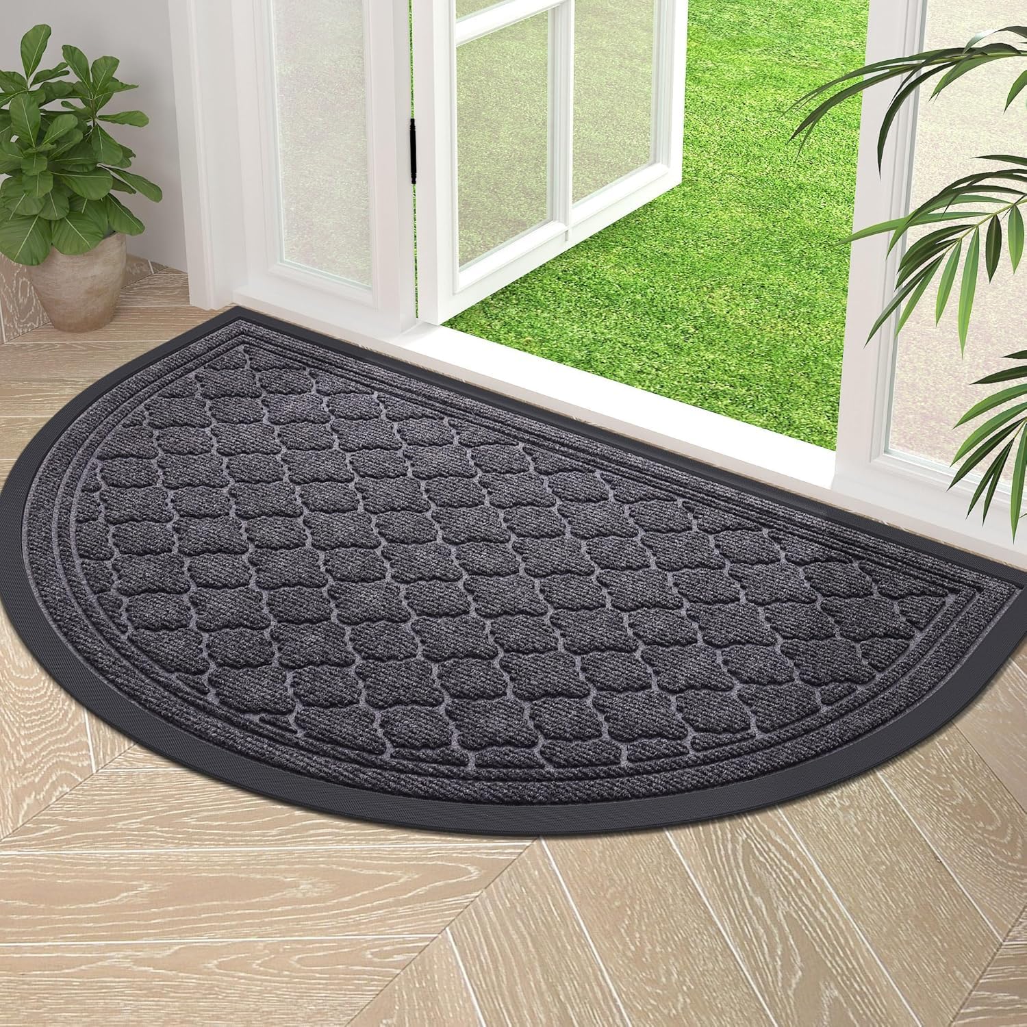 Homaxy Half Moon Door Mats Indoor, Non Slip Rubber Door Matts, Dirt Trapper Absorbent Doormat Outdoor