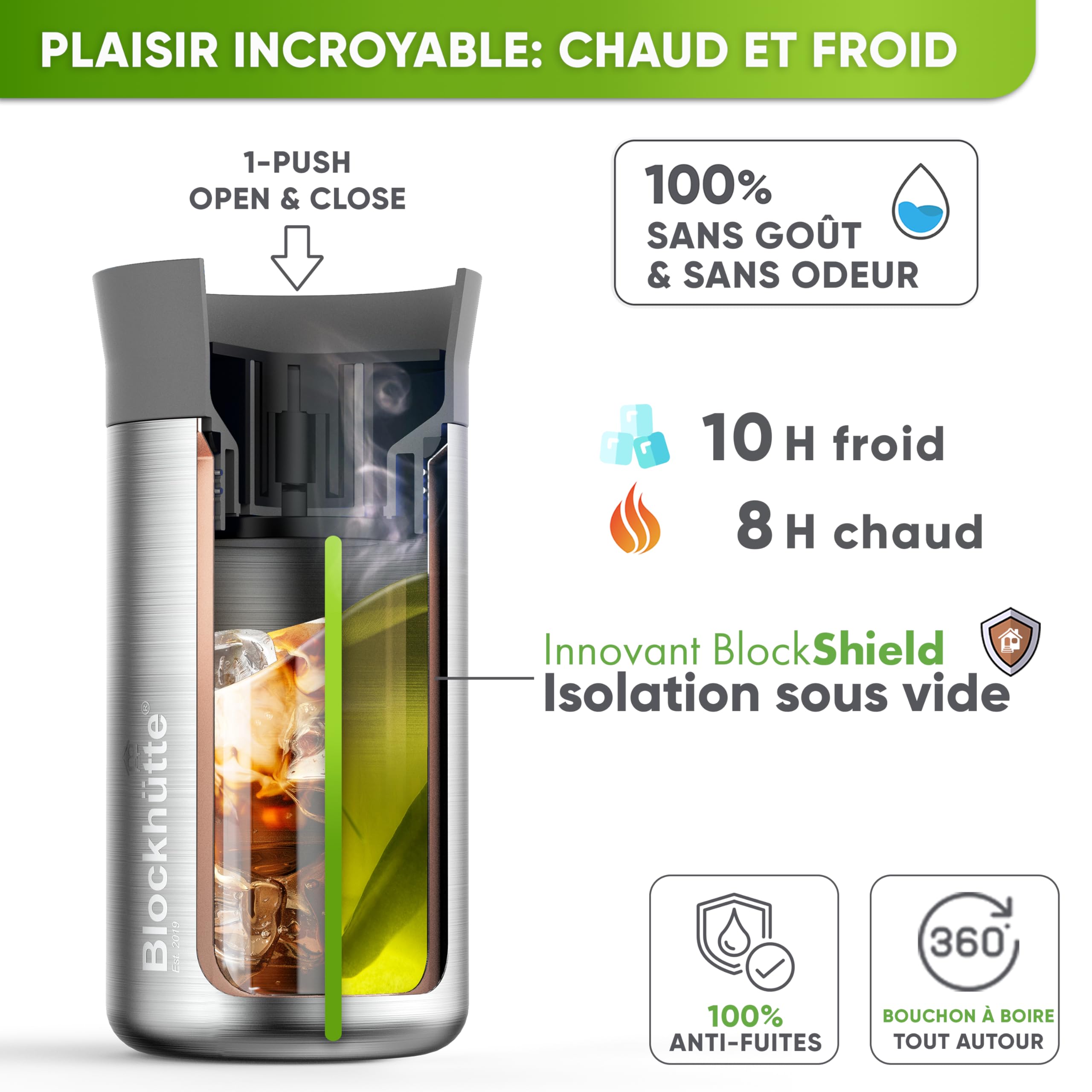 Blockhütte Travel Mug Isotherme Cafe en Acier Inoxydable – 354ml Tasse Isotherme, Mug Thermos gardant la chaleur jusqu'à 8 h - Gobelet Thermique Anti-Fuite, Tasse à Café à Emporter – Noir