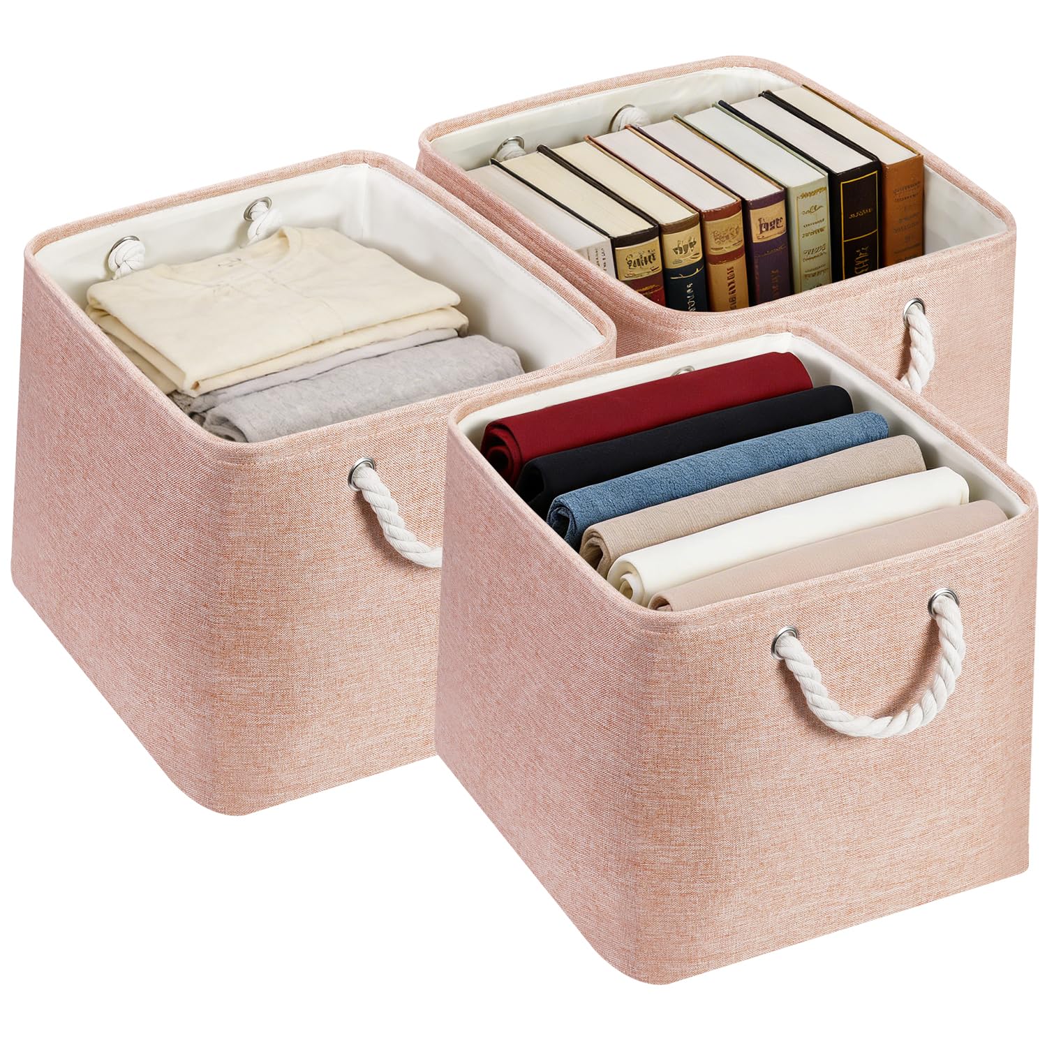 Junlai Pink 3 Pack Fabric Storage Boxes, Kallax Storage Boxes 33 X 38 X 33 With Handles, Foldable Large Storage Basket For Office & Home, Book, Clothes, Toys(Pink)