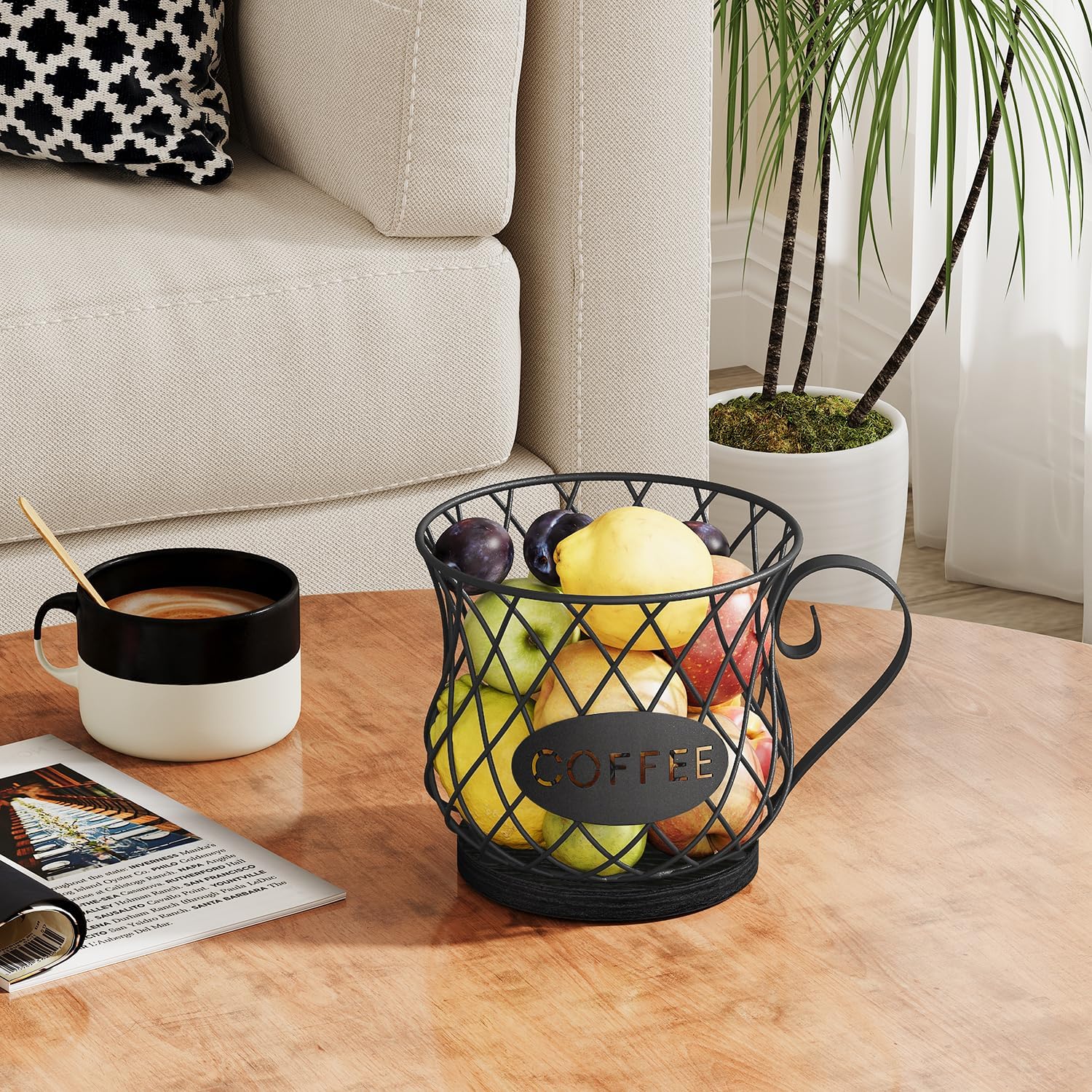 YINMIT K Cup Holder Organizer, Sturdy Coffee Pod Holder Organizer, 35 Kcup Large Capacity Storage Basket for Kitchen Counter and Office Desktop (Black-Circular with Handle)