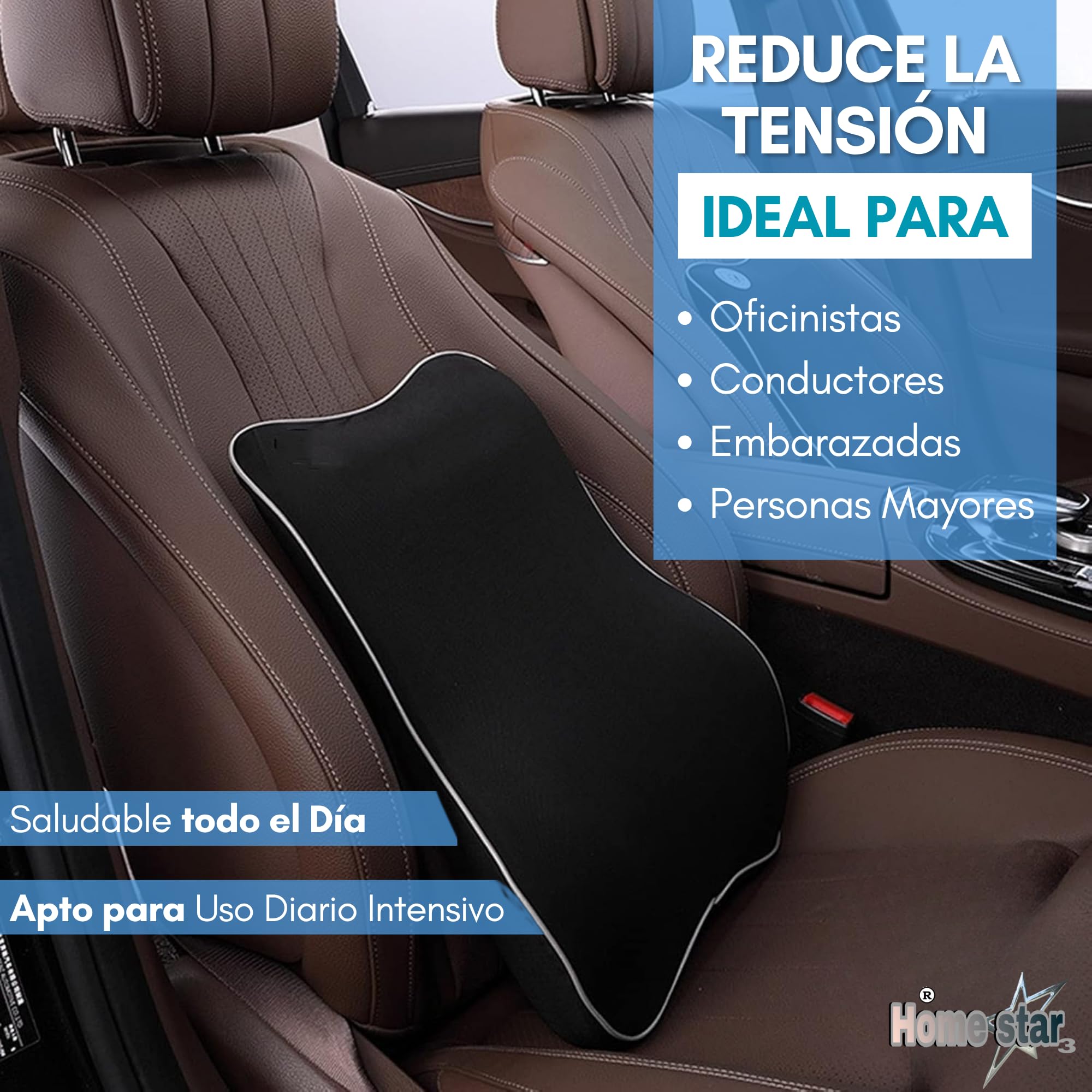 Cojín Lumbar Ergonómico para Dolor de Espalda – Soporte Espalda Baja para Silla Oficina y Coche – Memory Foam Viscoelástica Transpirable – Respaldo Ortopédico Ajustable