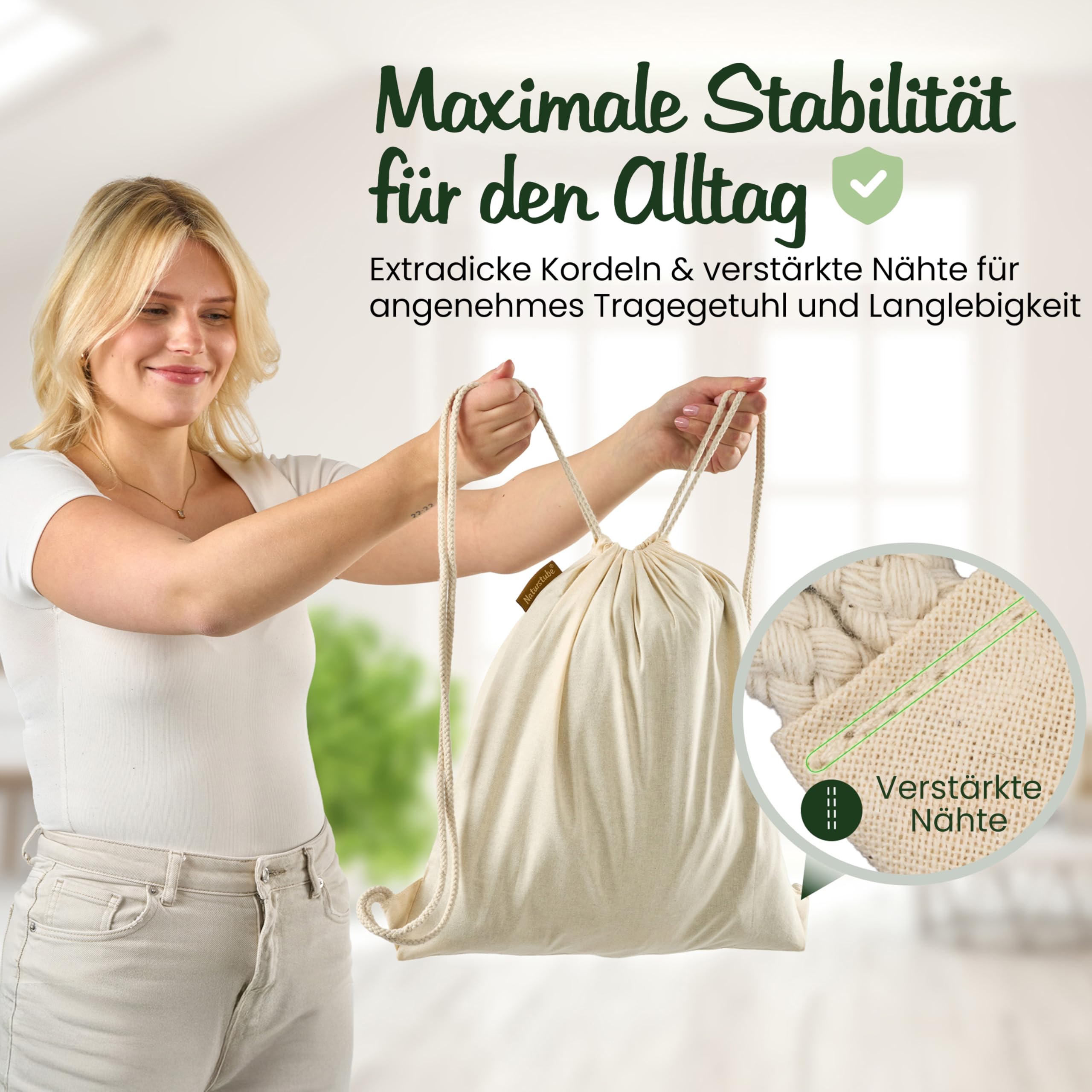 Baumwoll 10er SetNatur Turnbeutel Sportbeutel Zuziehbeutel Gymsack Sack Jute Schule Rucksack