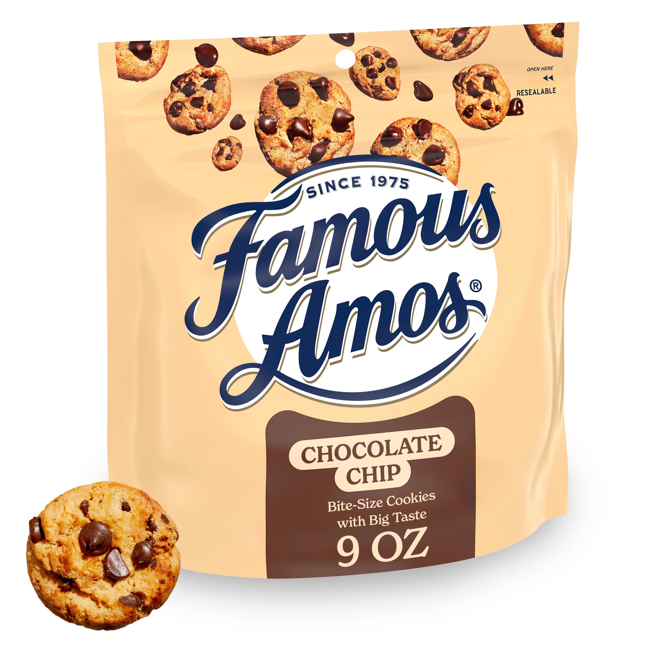 Famous AmosChocolate Chip Cookies, Original Recipe Bite-size cookies with semi-sweet chocolate chips, 9 oz