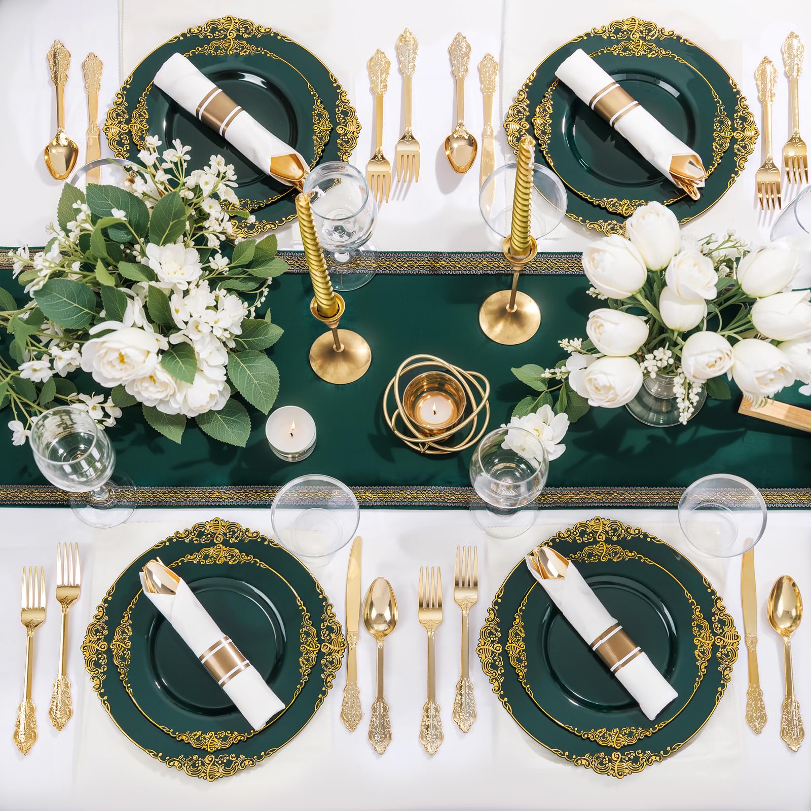 Elegant Green Gold Disposable Plates -4