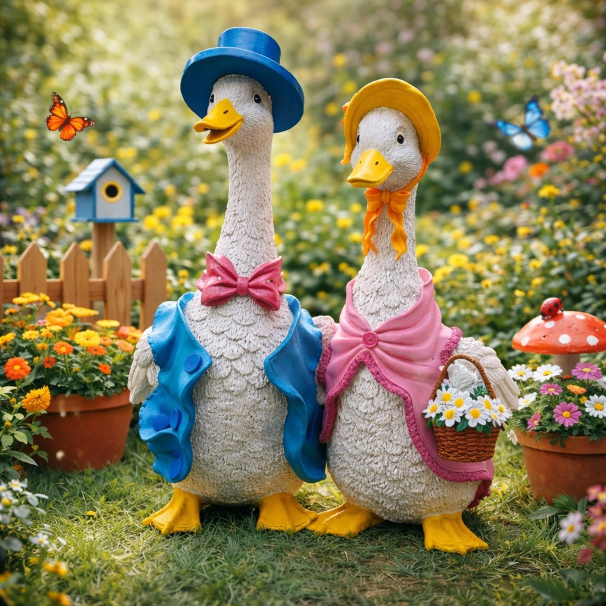 Handbemalte Deko-Gans Figur – Wahlweise männlich oder weiblich • Dekorative Gänsefigur für Garten, Terrasse & Wohnbereich • Tierfigur als stilvolle Indoor & Outdoor Deko • Landhausstil (Mann)