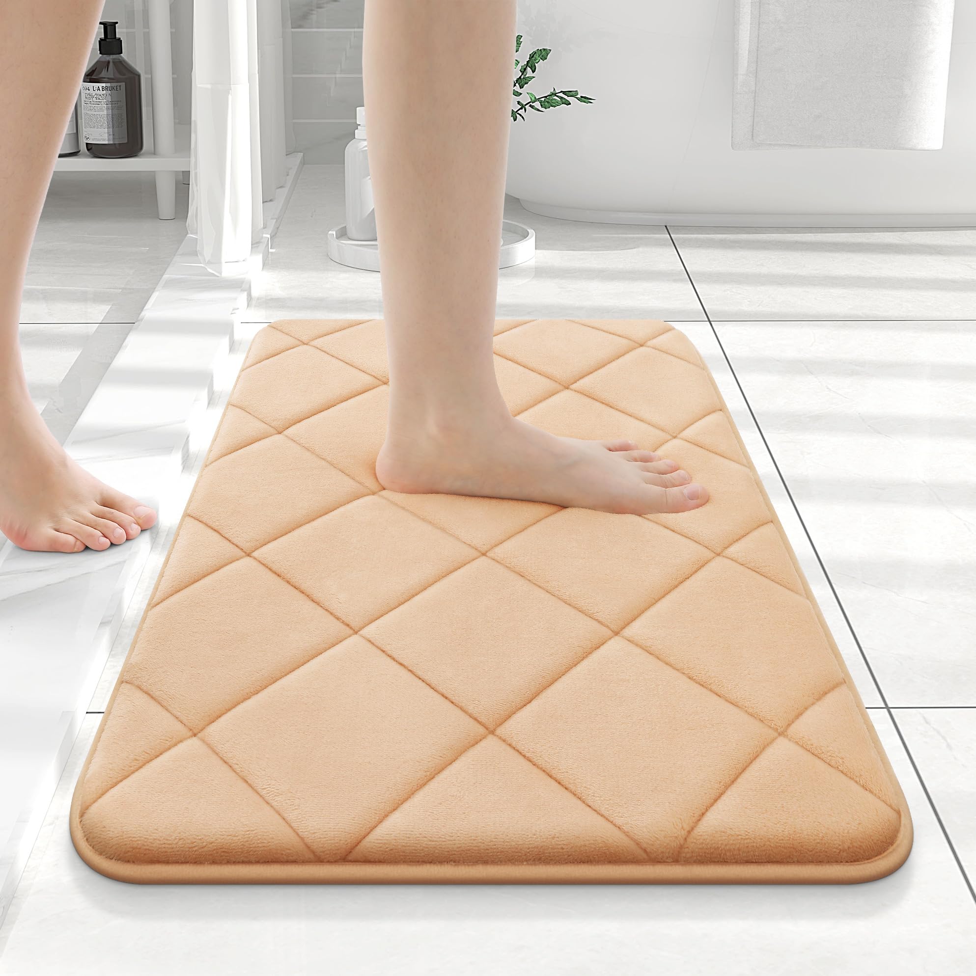 OLANLY Memory Foam Bath Mat 24x16, Ultra Soft and Absorbent Bathroom Rugs, Machine Washable, Comfortable Bath Carpet for Bathroom Floor, Tub and