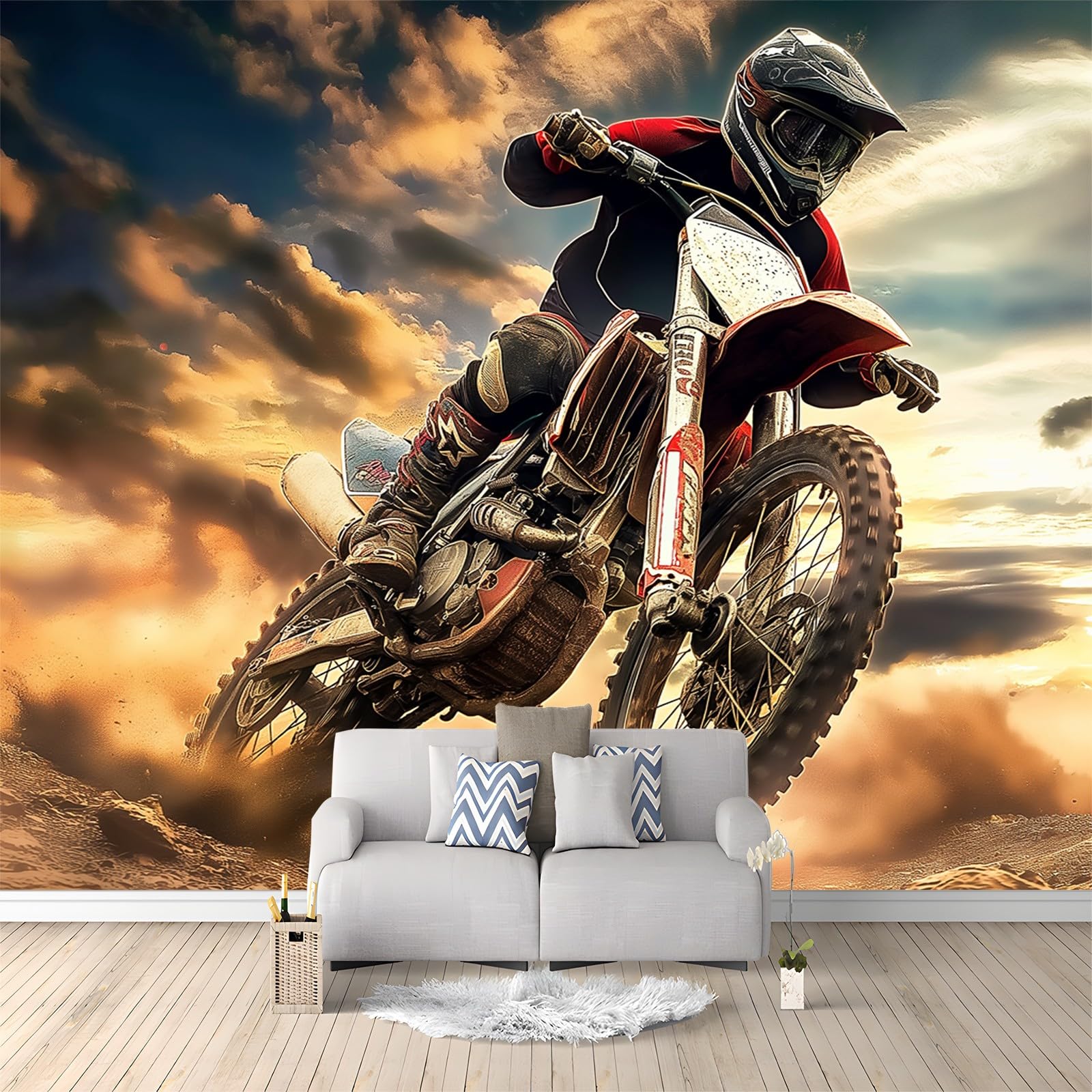 Tapeta 350 x 256 cm, tapeta z włókniny, dla motocyklistów, wodoszczelna, folia ochronna na ścianę, do sypialni, salonu, folia meblowa, tapeta ścienna, kolorowa fototapeta, w zestawie z poradnikiem