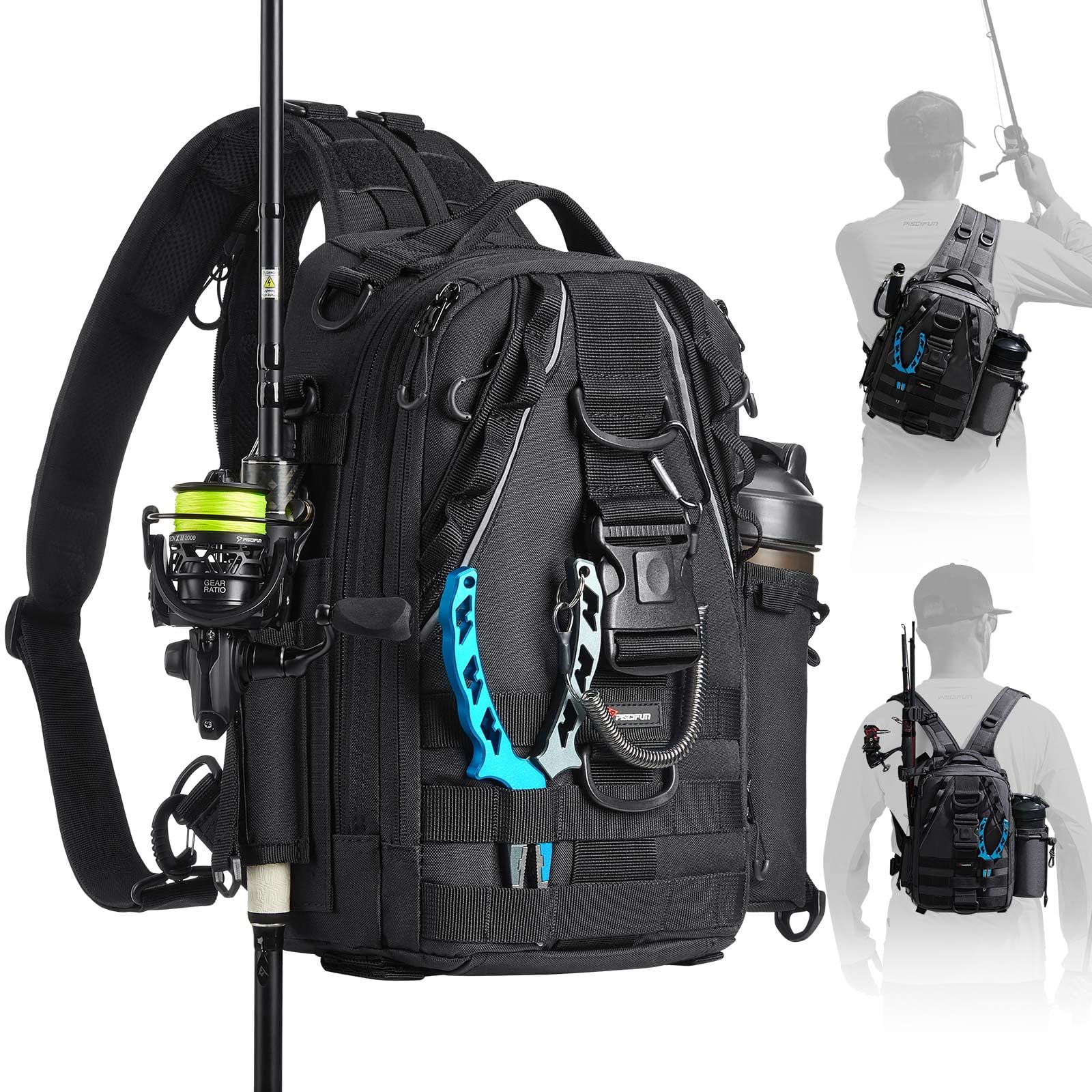 Piscifun Fishing Backpack with Rod Holder, Lightweight Sling Bag Storge Gear and Equipment