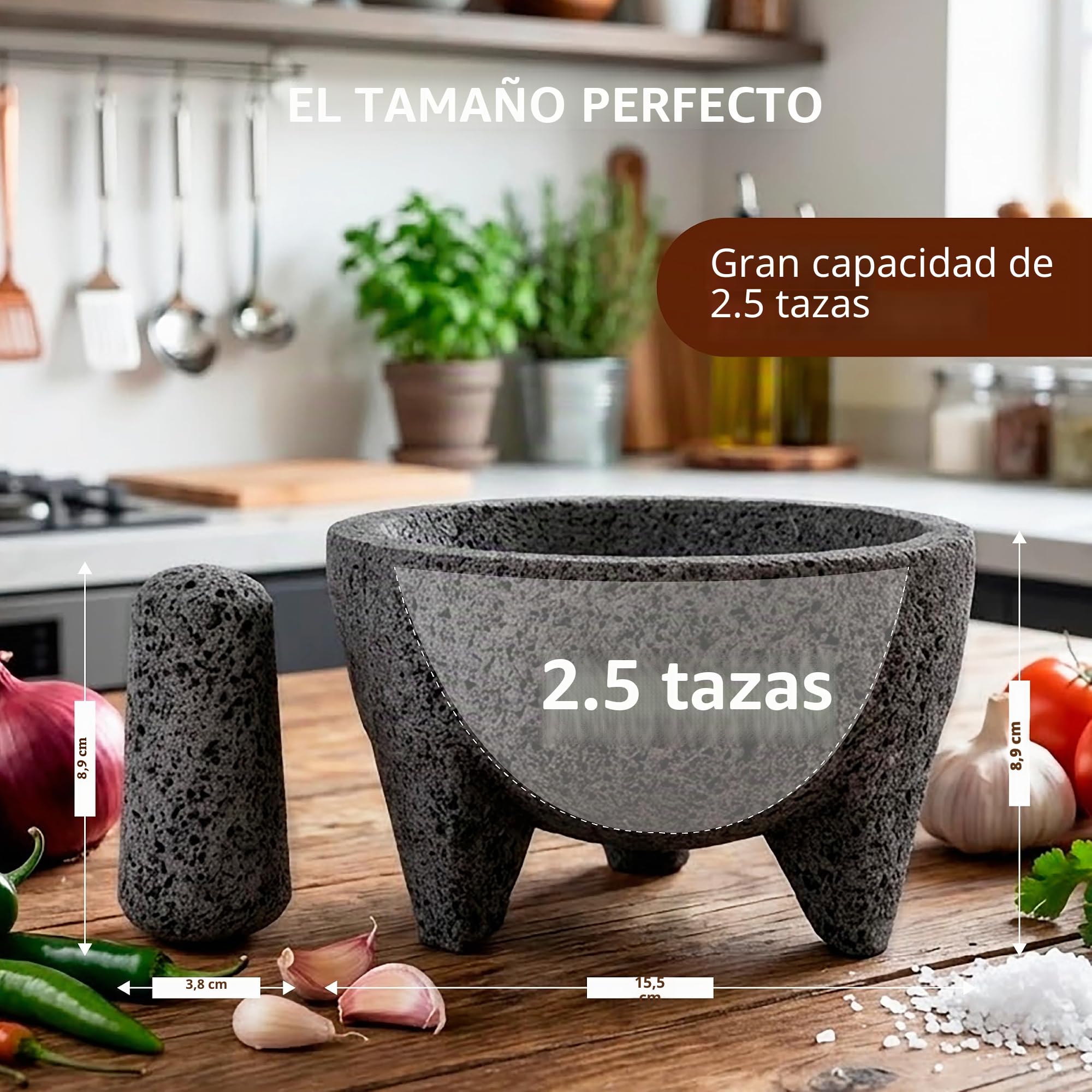 YO PIDO Molcajete 6 pulgadas; mortero de especias; fabricado con piedra volcánica; molcajete hecho a mano en México; Guacamole y máquina de salsa; incluye piedra de mortero