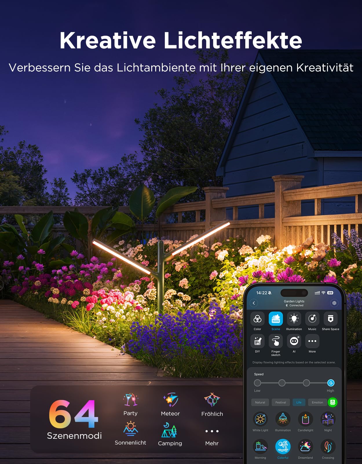Govee RGBWWIC Gartenleuchte, 1100lm 16M DIY-Farben, CRI 94, IP66 Metall | 1100lm 2700-6500K, 3x2.5m Coverage, 30-90cm DIY Höhe, 64 Scenes, 20,000h life, Alexa Matter Kompatibel, Branch-style design
