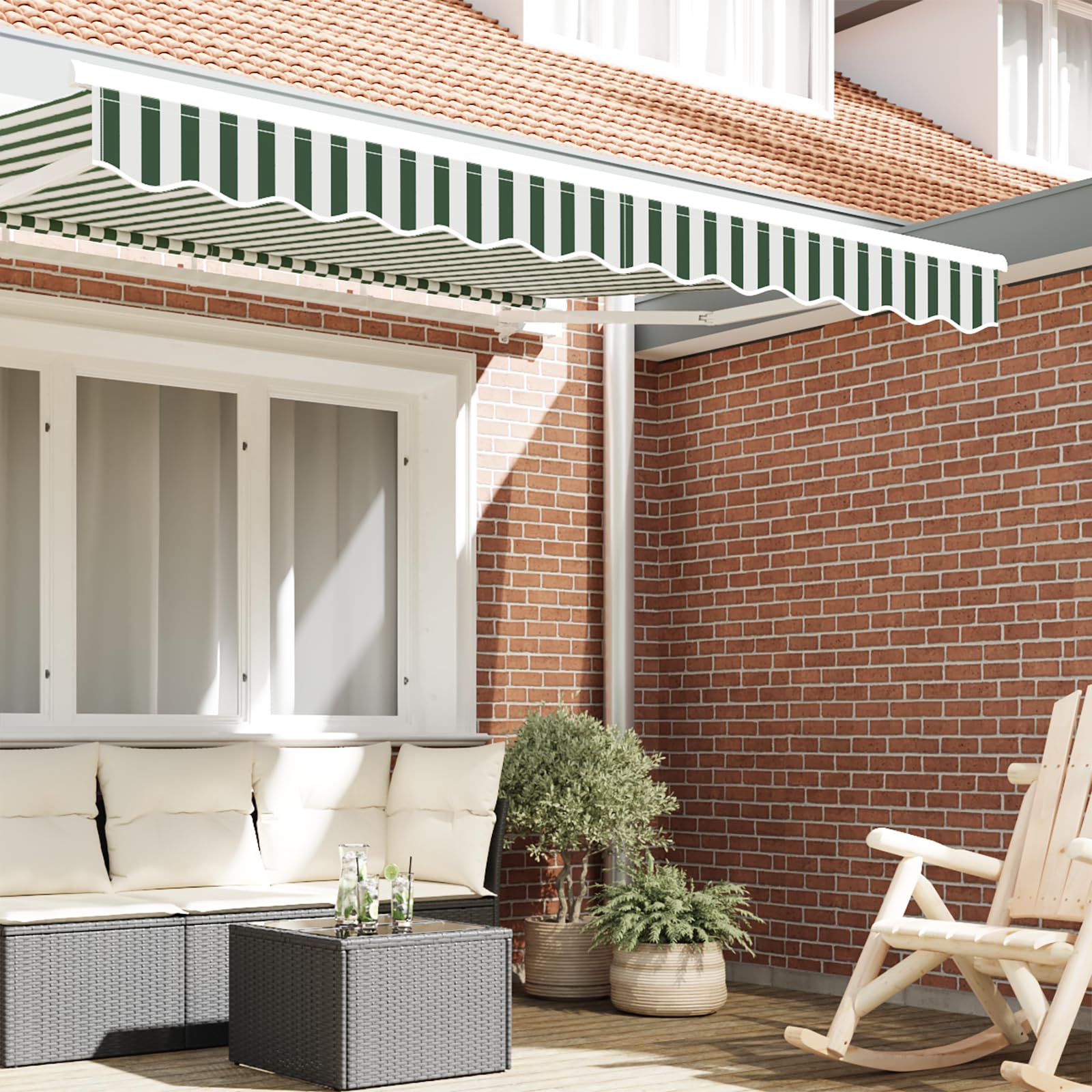 Tomostar Tissu de Remplacement de Cantonnière d’auvent, Lambrequin pour Store Toile de Remplacement Bandeau Banderole Store Banne Cadre de 3 m Vert et Blanc 2,8x0,2 m