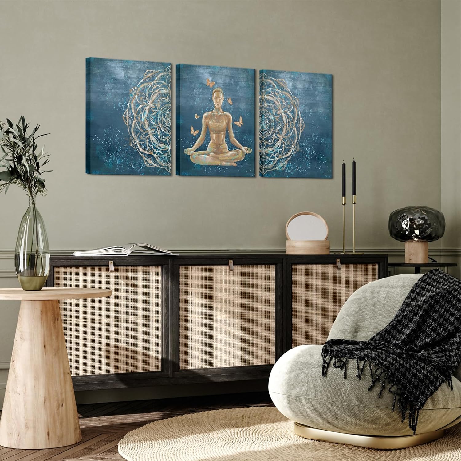 Conipit Mandala Wall Art Canvas Yoga Pictures Zen Artwork Meditation Women Painting for Bedroom Gym Fitness Center Decor 12"x16" x 3Pcs