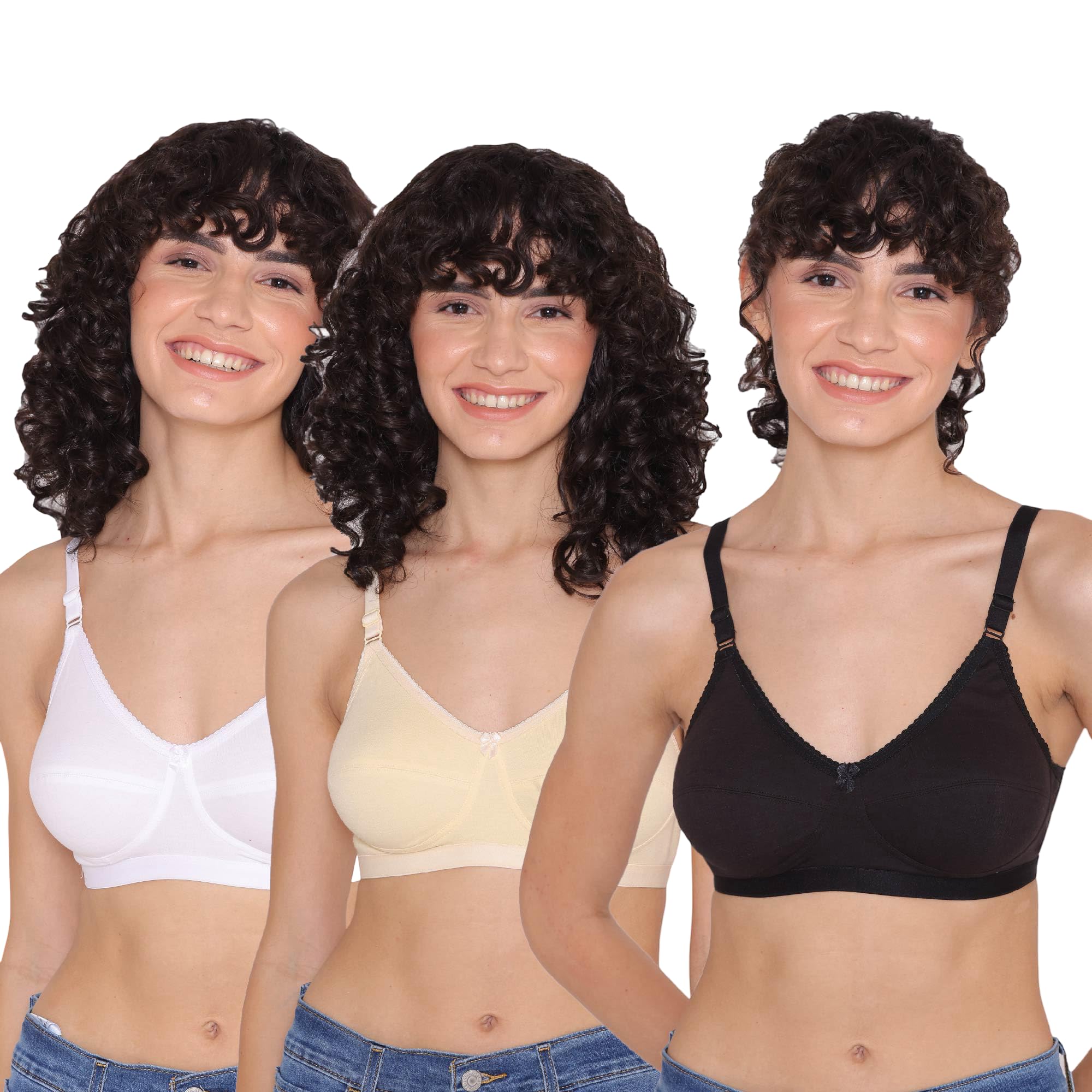 inkurv Full Coverage Non-Wired Bra for Women Non Padded, Everyday Regular wear Bra for Girls with Rich Cotton Blend Fabric -Rio Combo of 3-picture-48