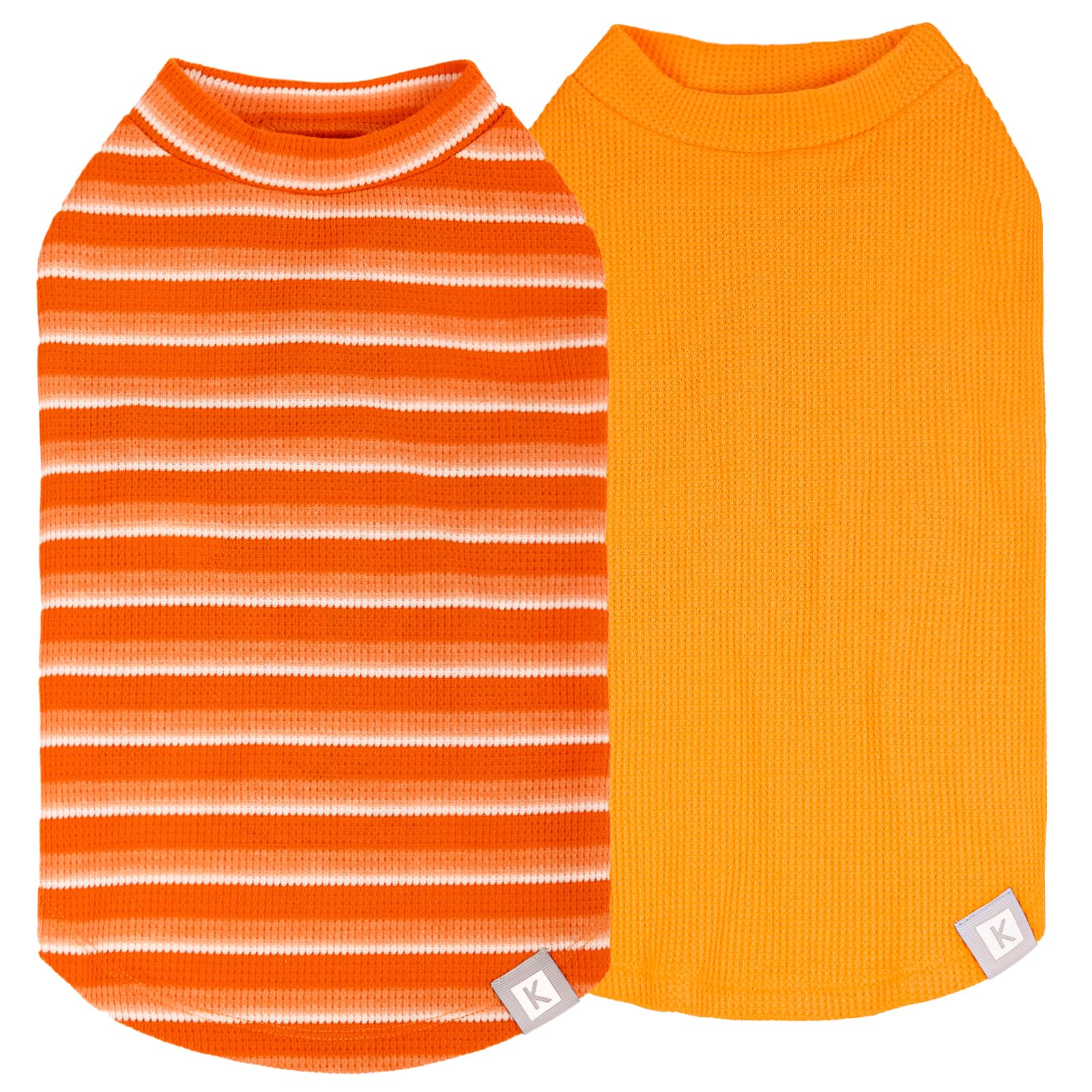 KYEESE 2Pack Waffle Dog Shirts for Small Dogs Stretchy T-Shirts Lightweight Tank Top Sleeveless Striped Shirt Vest Breathable Cat Shirt, Small, Orange