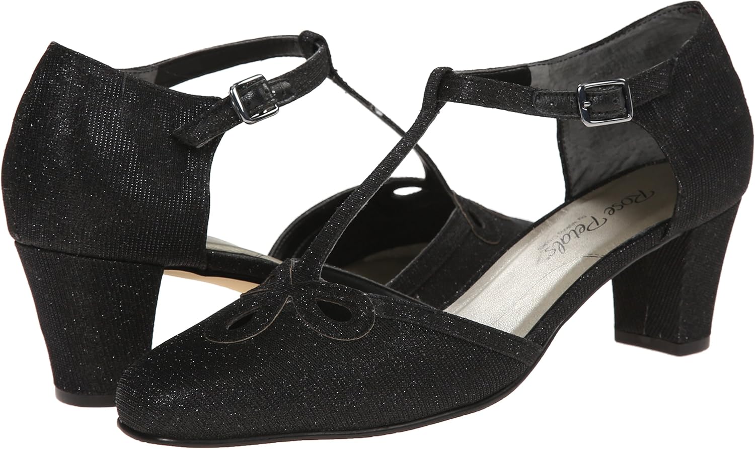 Rose Petals Women's Belle, Black Sparkle Fabric, 9 N US