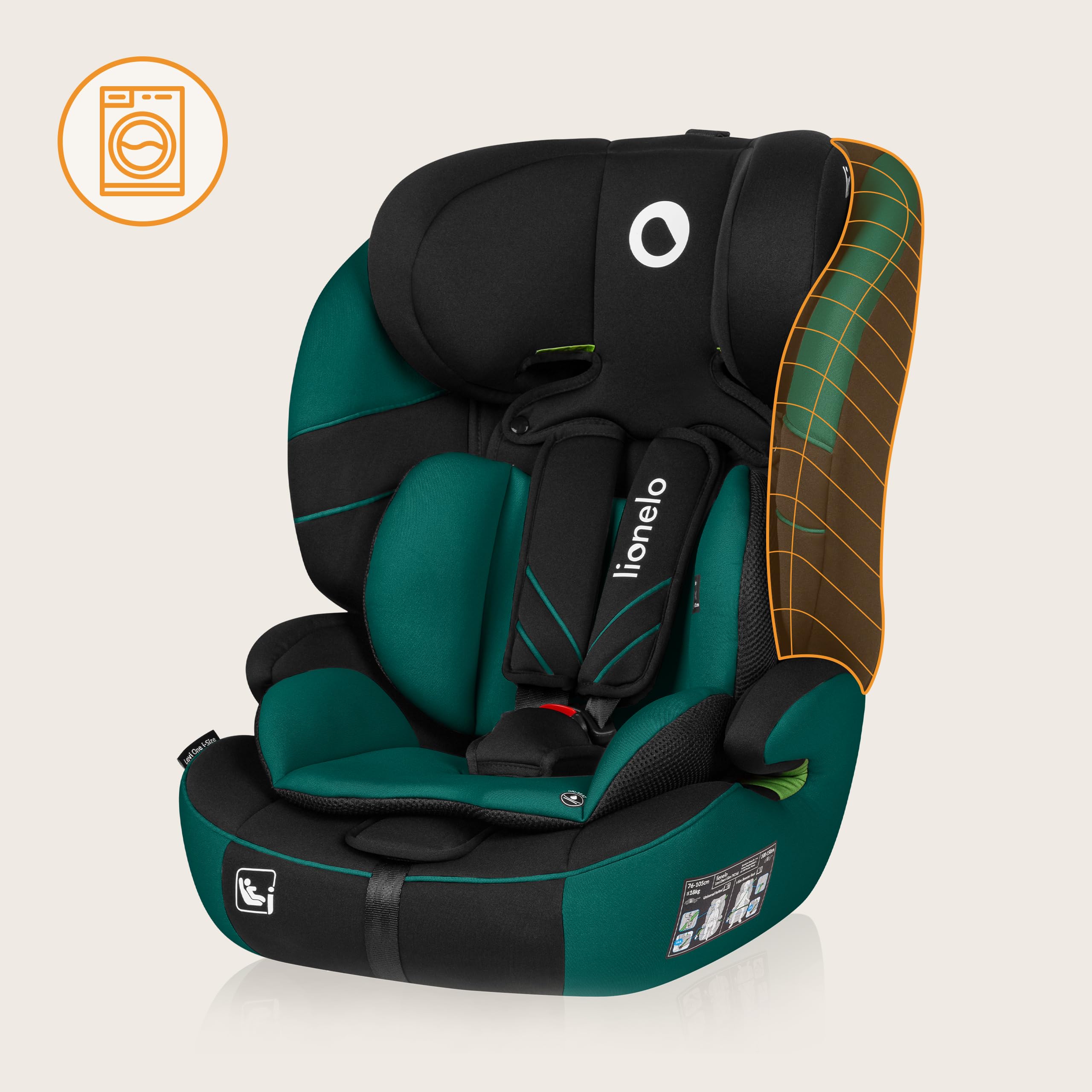 LIONELO LEVI ONE I-SIZE 76-150 cm Kinderautositz, Gruppe 1 2 3 | Seitenschutz, 10 Grad Kopfstützenverstellung Bequeme Armlehnen Verstellbare Rückenlehne, R129 i-Size