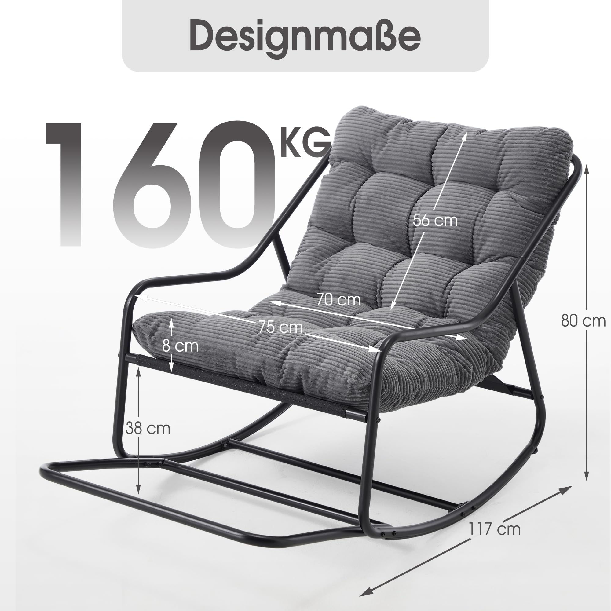 Übergroßer Schaukelstuhl, Gemütlicher Papasan-Stuhl mit Dick Gepolstertem Rahmen, für Innen- und Außenbereich – Robuster Stahlrahmen, Max. 160 KG，Dark Grey