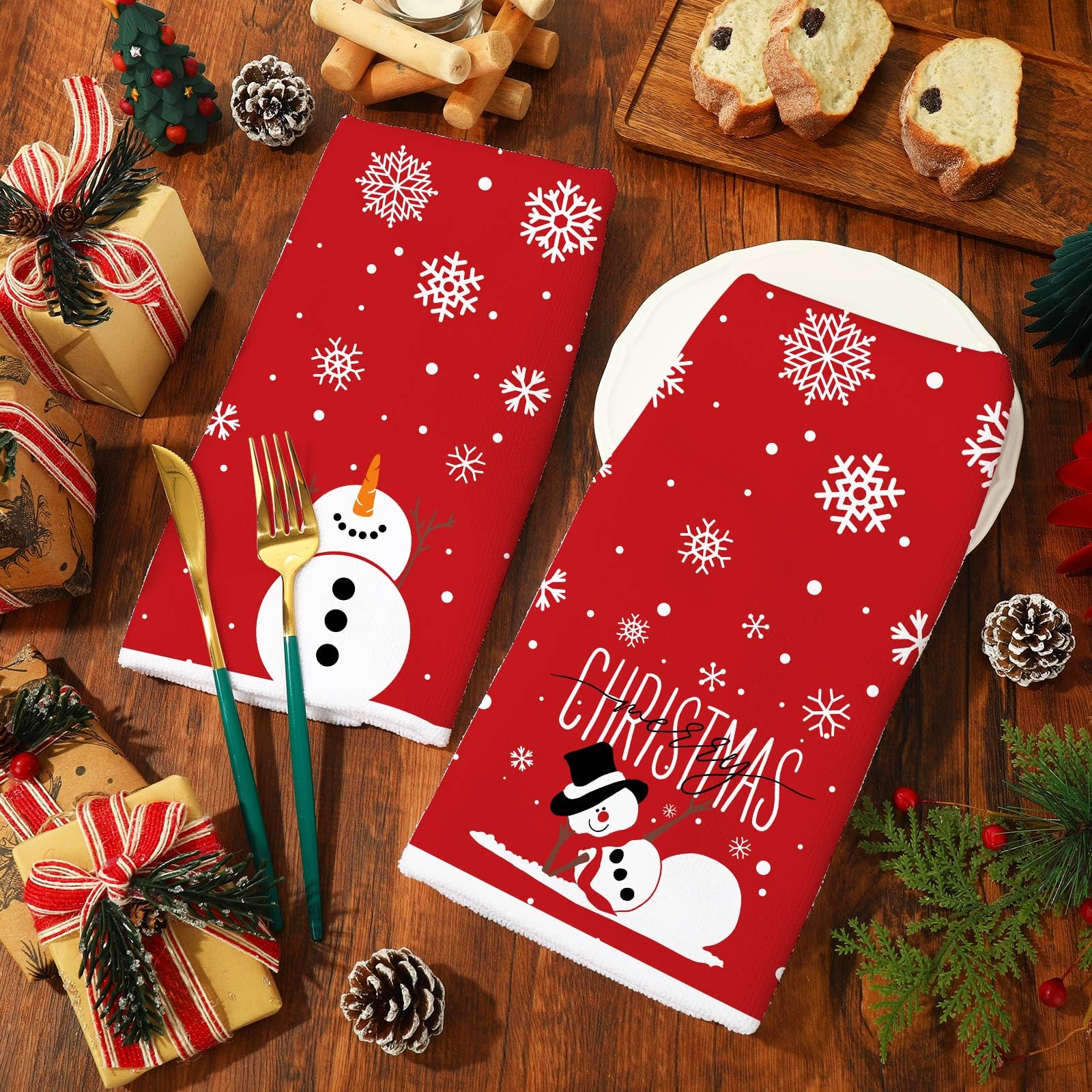 Artoid Mode Weihnachts-Geschirrtücher Set (4 Stück) – 45,7x71,1 Cm, Saugfähig & Mit Winter-Motiven