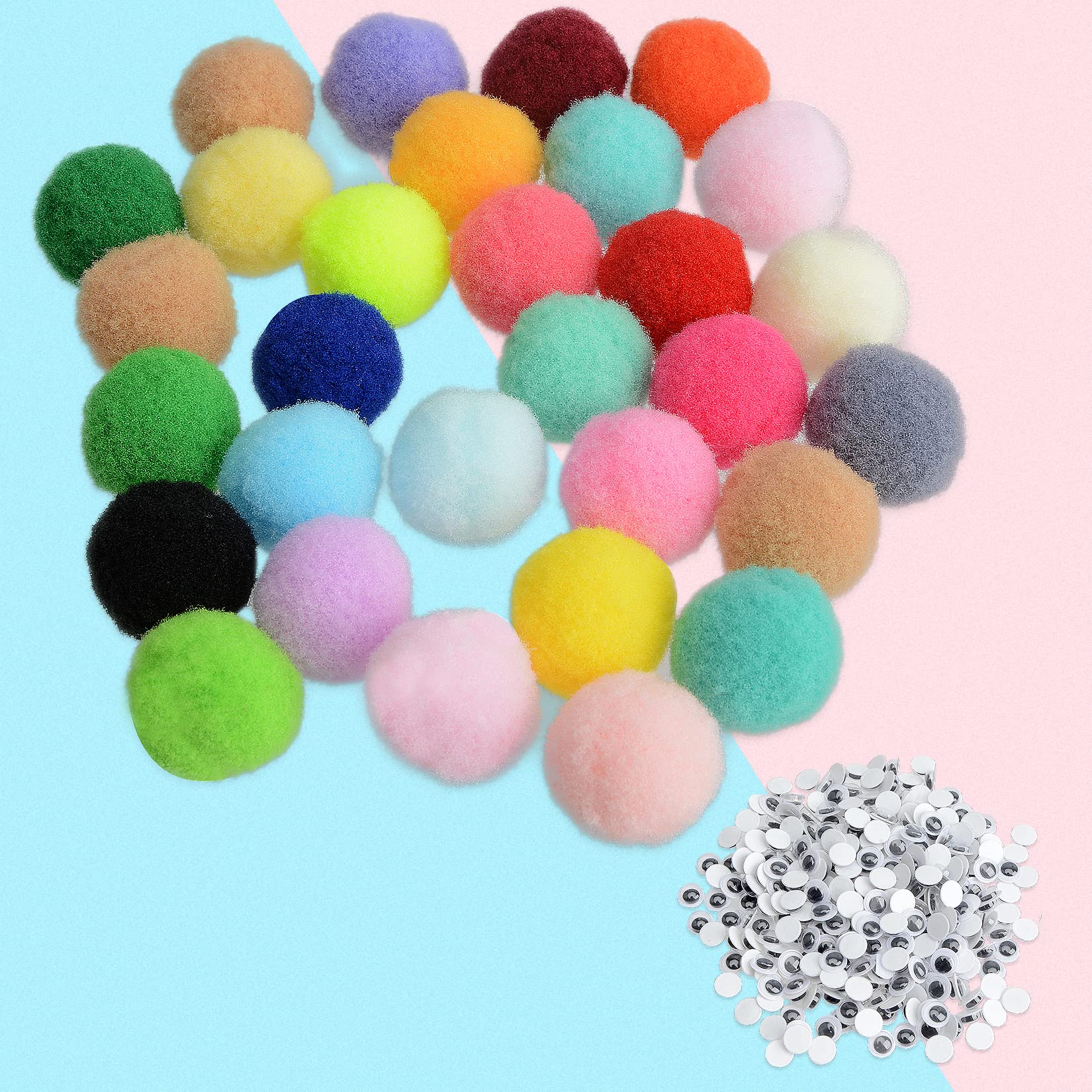Ustyle Pom Poms, 300 Pieces of 2cm Multi-Color Poms with 300 Pieces of 0.8cm Swinging Pom Pons Balls with Fluffy Christmas Handmade Decorations