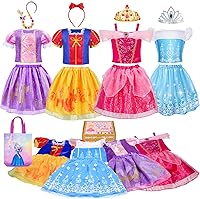 Meland Princess Dress Up Trunk for Girls 3-8 - 4 Set Costumes with Tiaras, Headbands & Purse, Birthday Christmas Gift