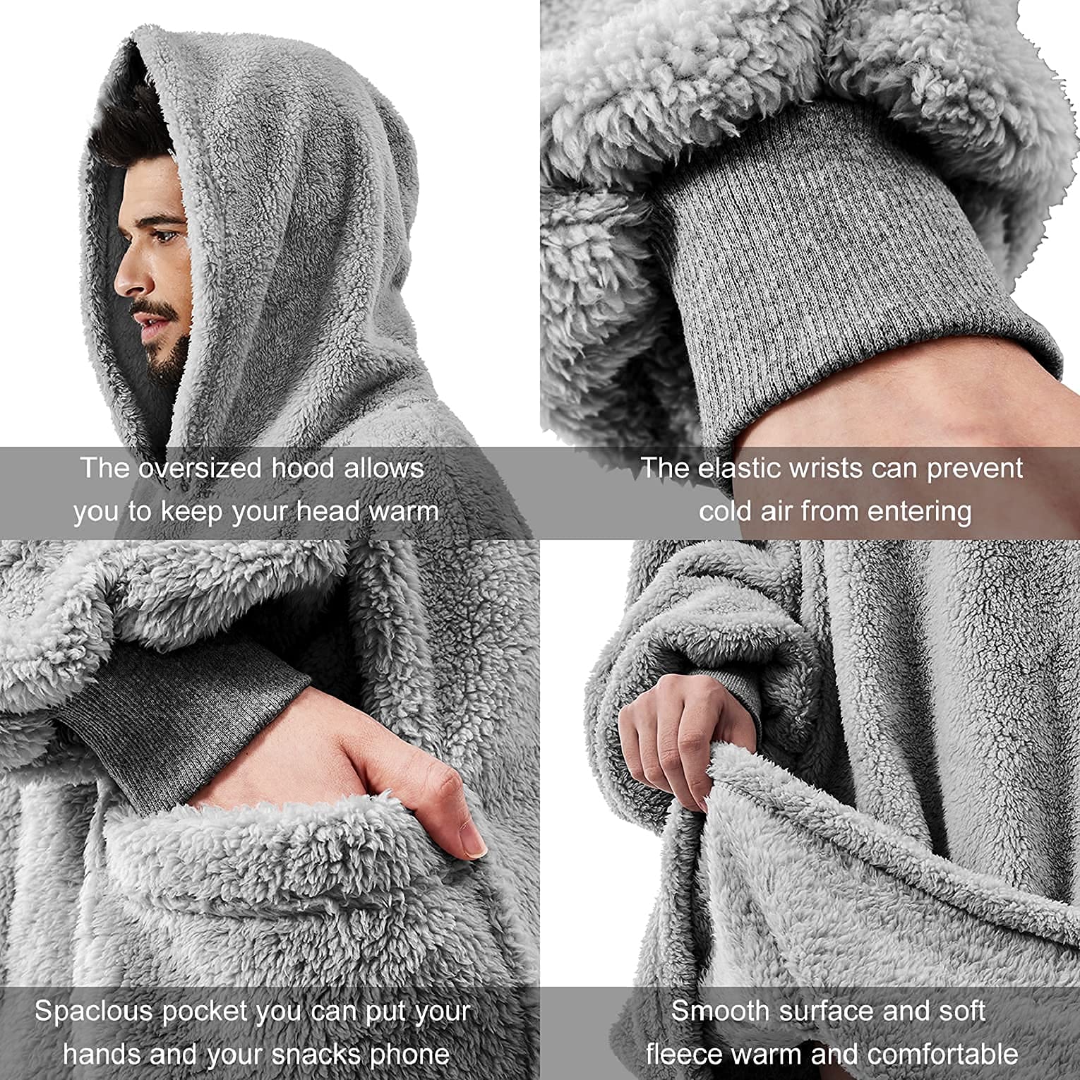 UMIPUBO Sudadera con Capucha Manta Hombres Y Mujeres Talla Grande Sherpa de Gran Jerse De Televisión tamaño Caliente y Esponjoso Invierno Hoodie De Manga Larga Moda Tops