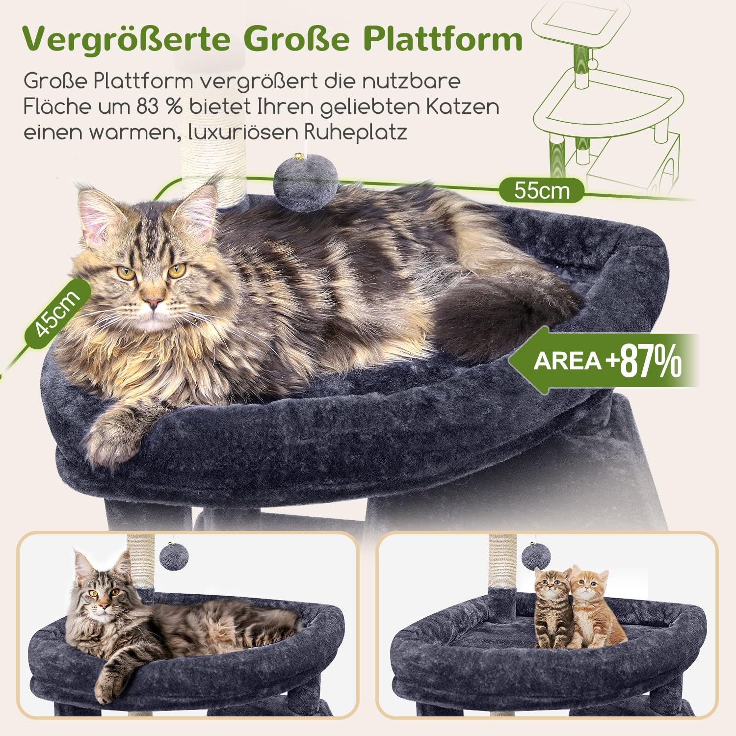 Globlazer Kratzbaum XXL für Große Katzen 213 cm Stabil katzenbaum Innen F83 | Extra großer, mehrstöckiger, Stabiler katzenbaum Über 2 Meter mit großen Liegebereich Katzenhaus für mehrere große Katzen