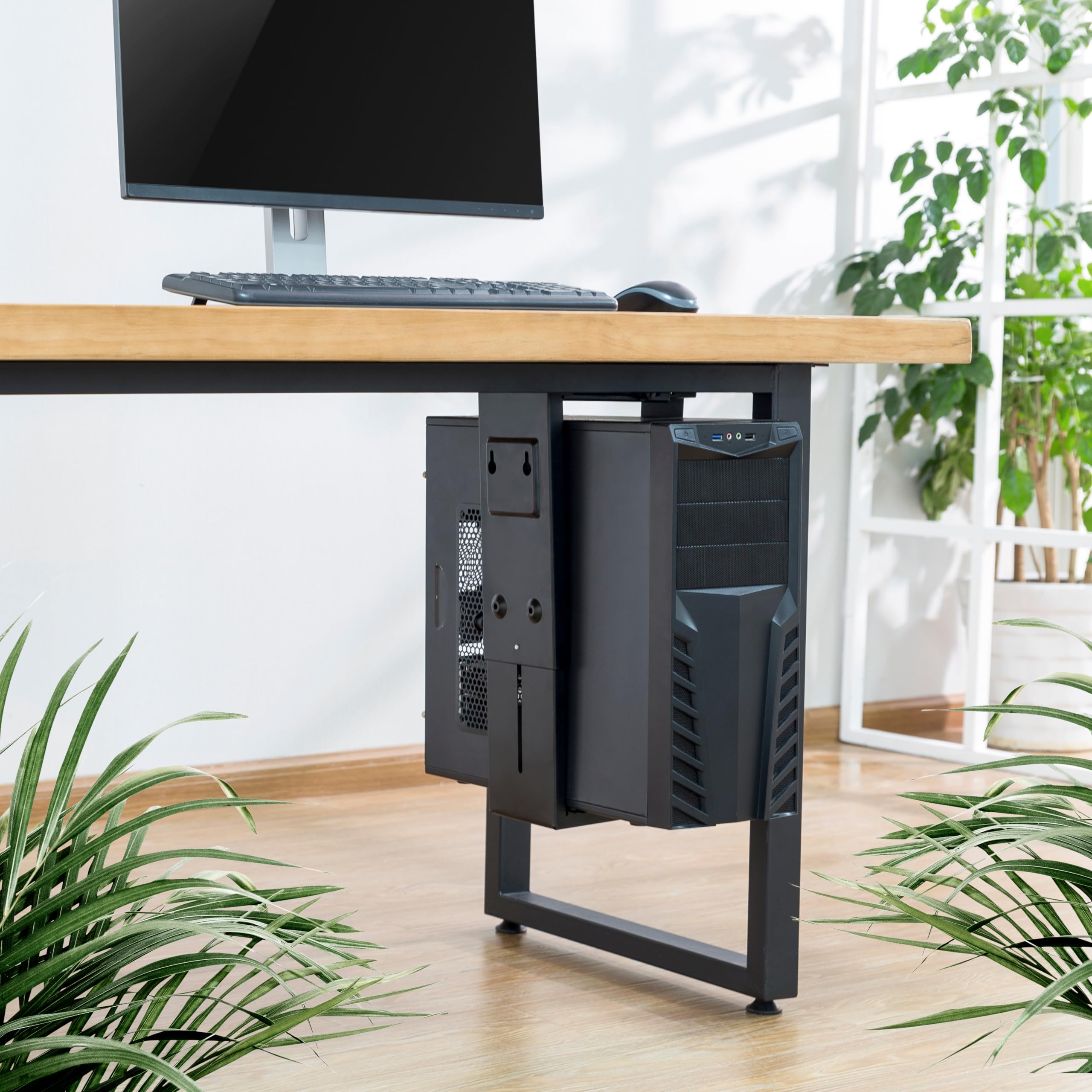 RICOO Support PC sous Bureau pour sous-Table jusqu'à 10 kg et Flexible à 360° TRH-06 Pivotant pour Serveur Métal Noir