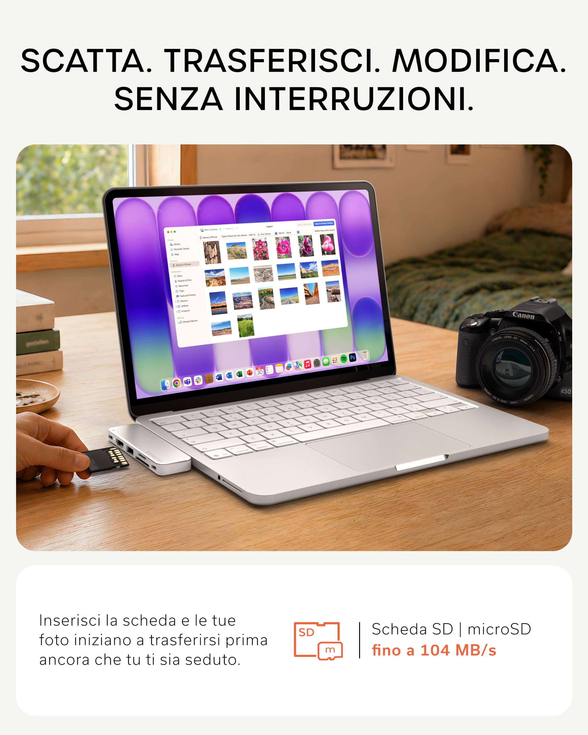 SATECHI Snap Hub USB C 6 in 2 per MacBook Neo, Ricarica 45W, Argento | Progettato per MacBook Neo con doppio connettore integrato, 4K@60Hz, lettori SD/microSD, USB-A e USB-C 5Gbps