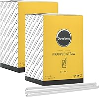 Vista 2 de DuraHome Pajitas de plástico a rayas envueltas individualmente en blanco y rojo, paquete de 1000 popotes para beber de 8 pulgadas, sin BPA