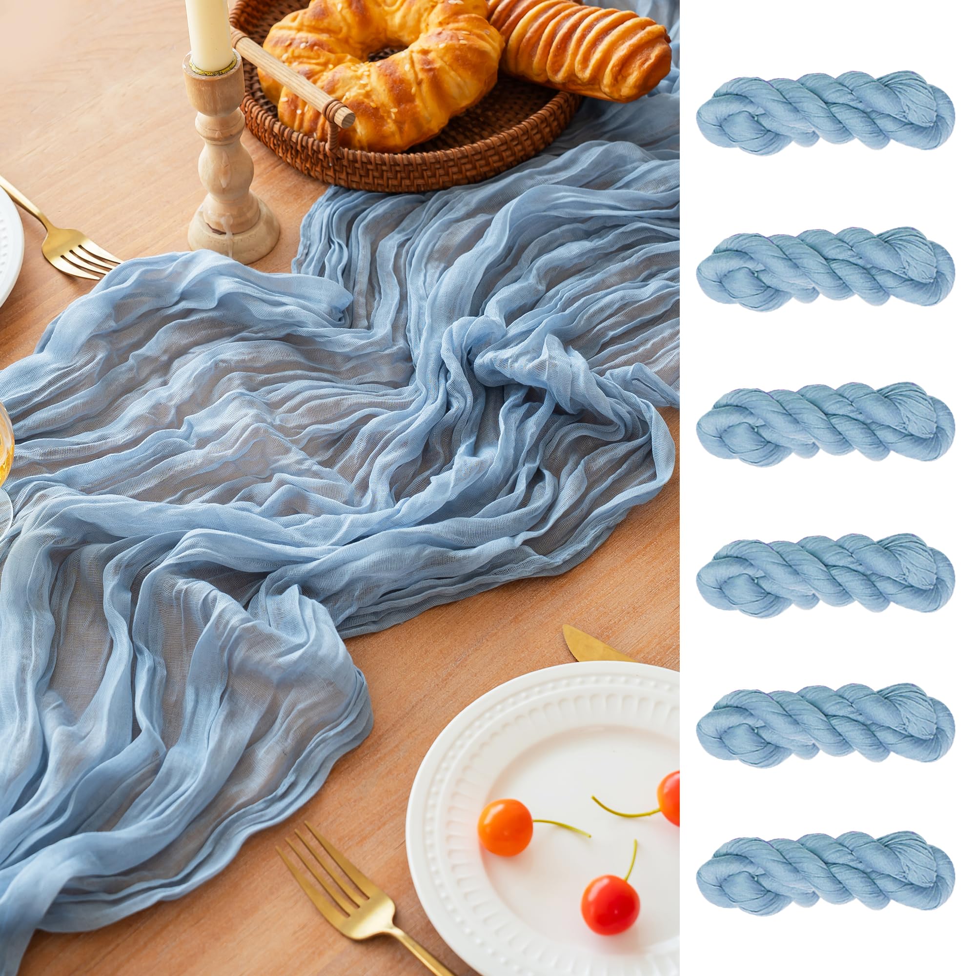 Sage Green Cheesecloth Table Runner - Elegant Decor -16
