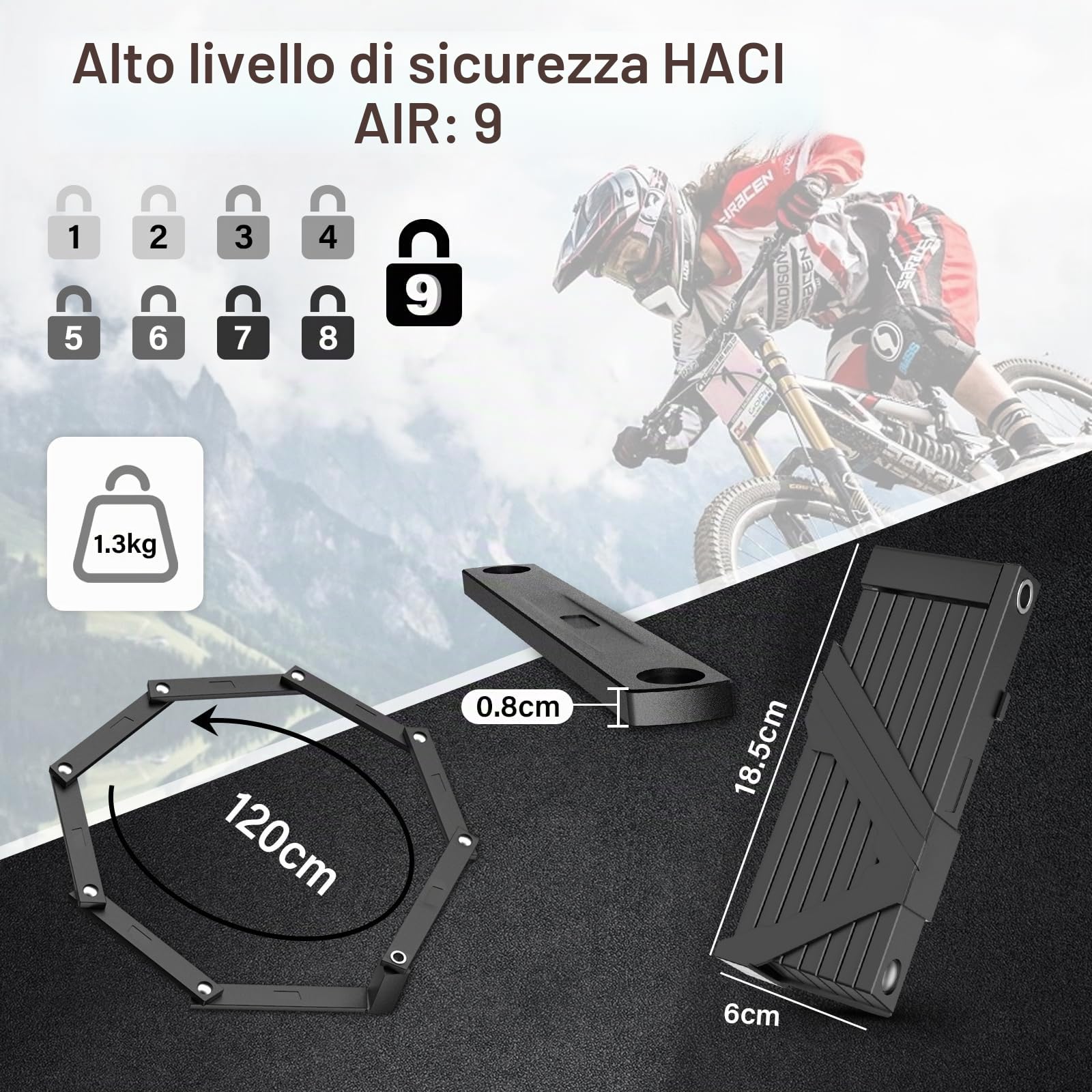 IMAYCC Lucchetto Bici Pieghevole, 120CM Lucchetto Bicicletta, Portabilità Lucchetto Pieghevole, Protezione Antifurto Extra Alta per E-bike, Bici da Strada, Moto, MTB in Nero, Ecc.