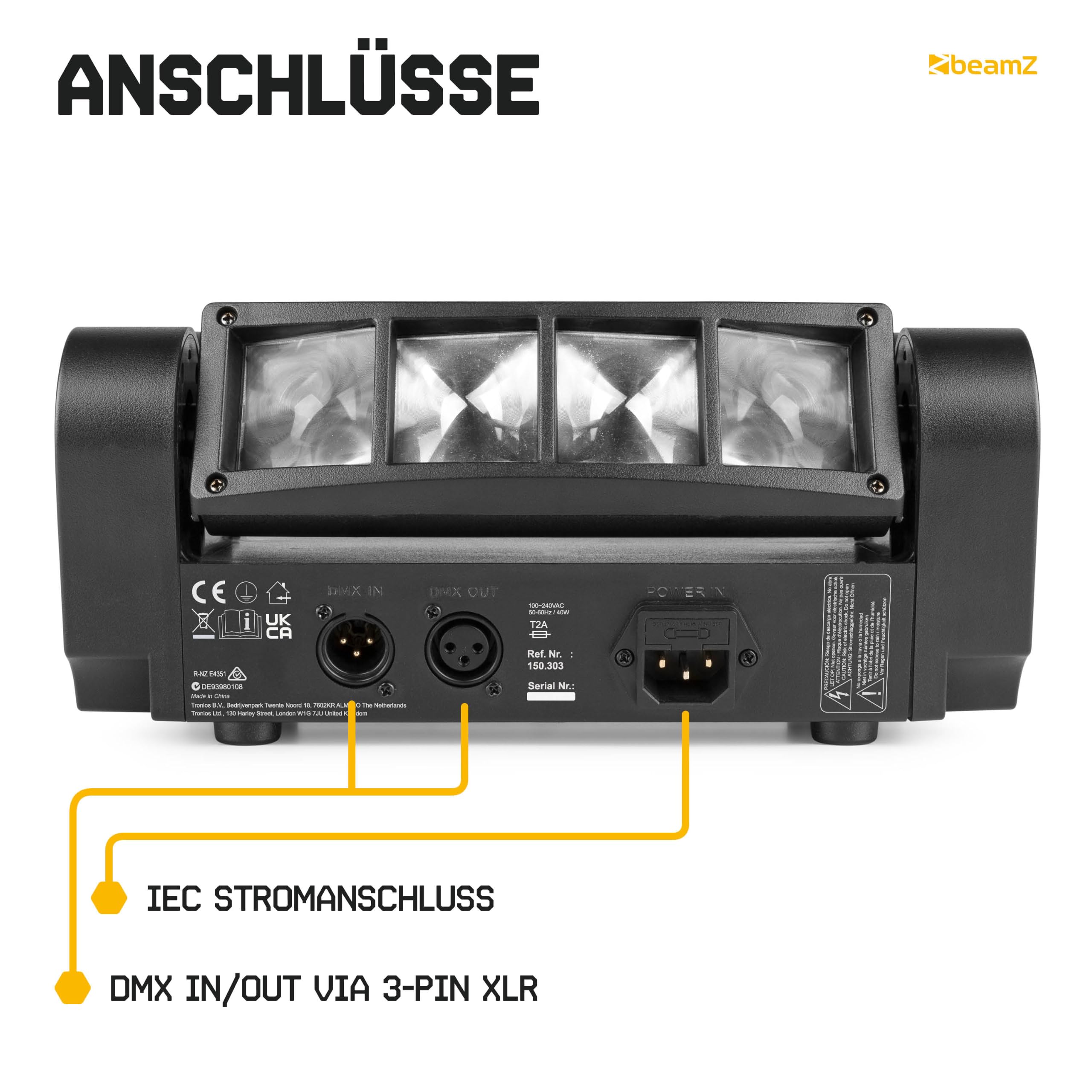 BeamZ MHL820 Double Helix RGB LED Lichteffekt 8x3 Watt, Moving Head Bühnenlicht, Disco DJ Licht, LED Lichteffekt, Mini Lichtanlage, Plug n Play, Discolicht Partylicht, Soundsteuerung - Schwarz