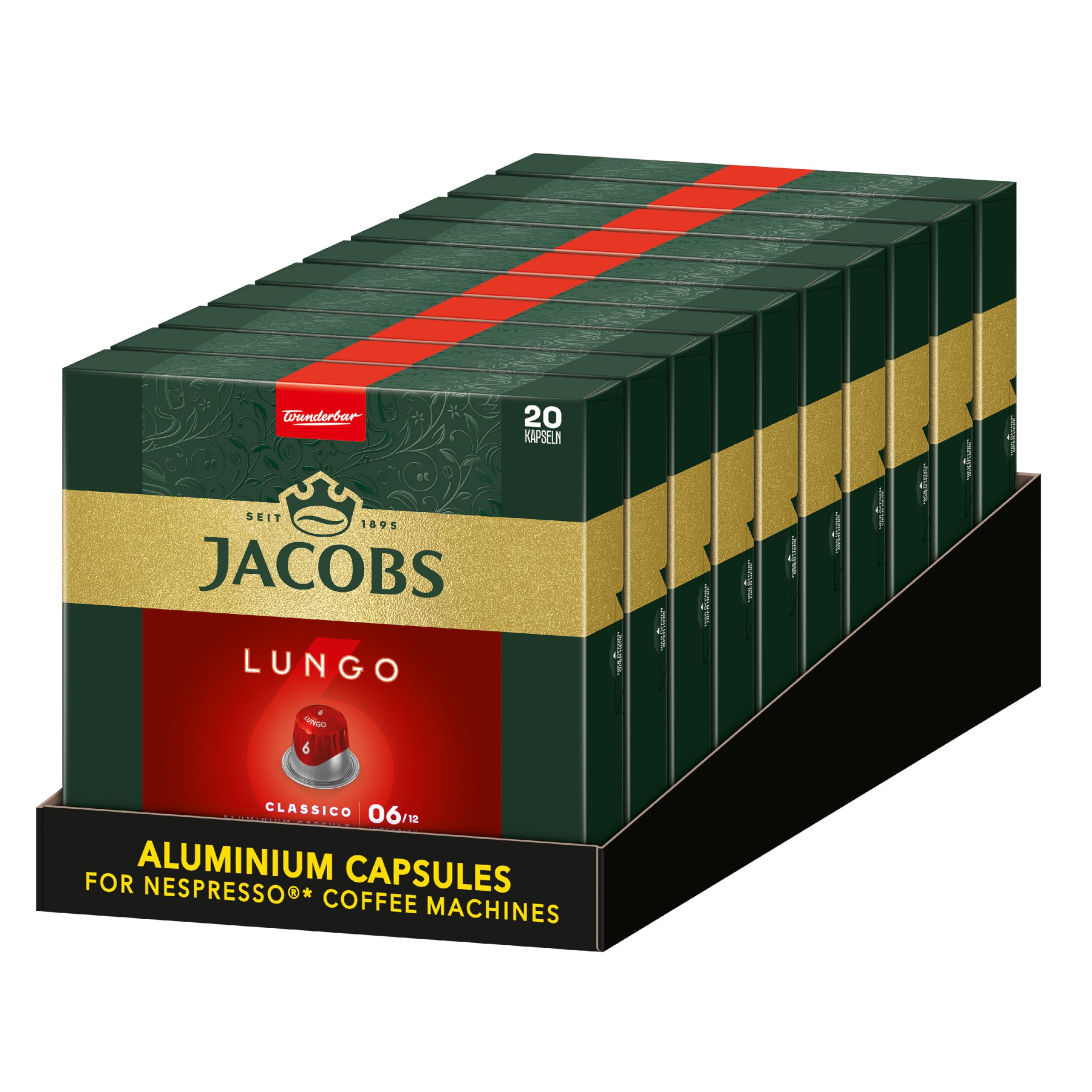 Jacobs Kapsułki kawy Lungo Classico, intensywność 6 na 12, 20 kapsułek Nespresso®* kompatybilne kapsułki, 10 x 20 napojów