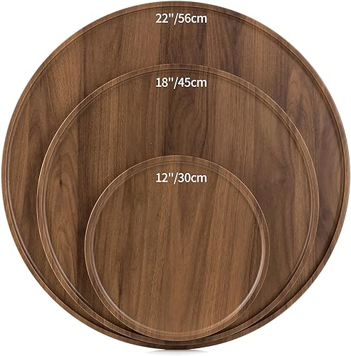 Miniatura 8 de Hanobe Bandeja otomana grande para servir bandejas redondas de madera de 18 pulgadas, bandeja decorativa contemporánea para mesa de café, plato