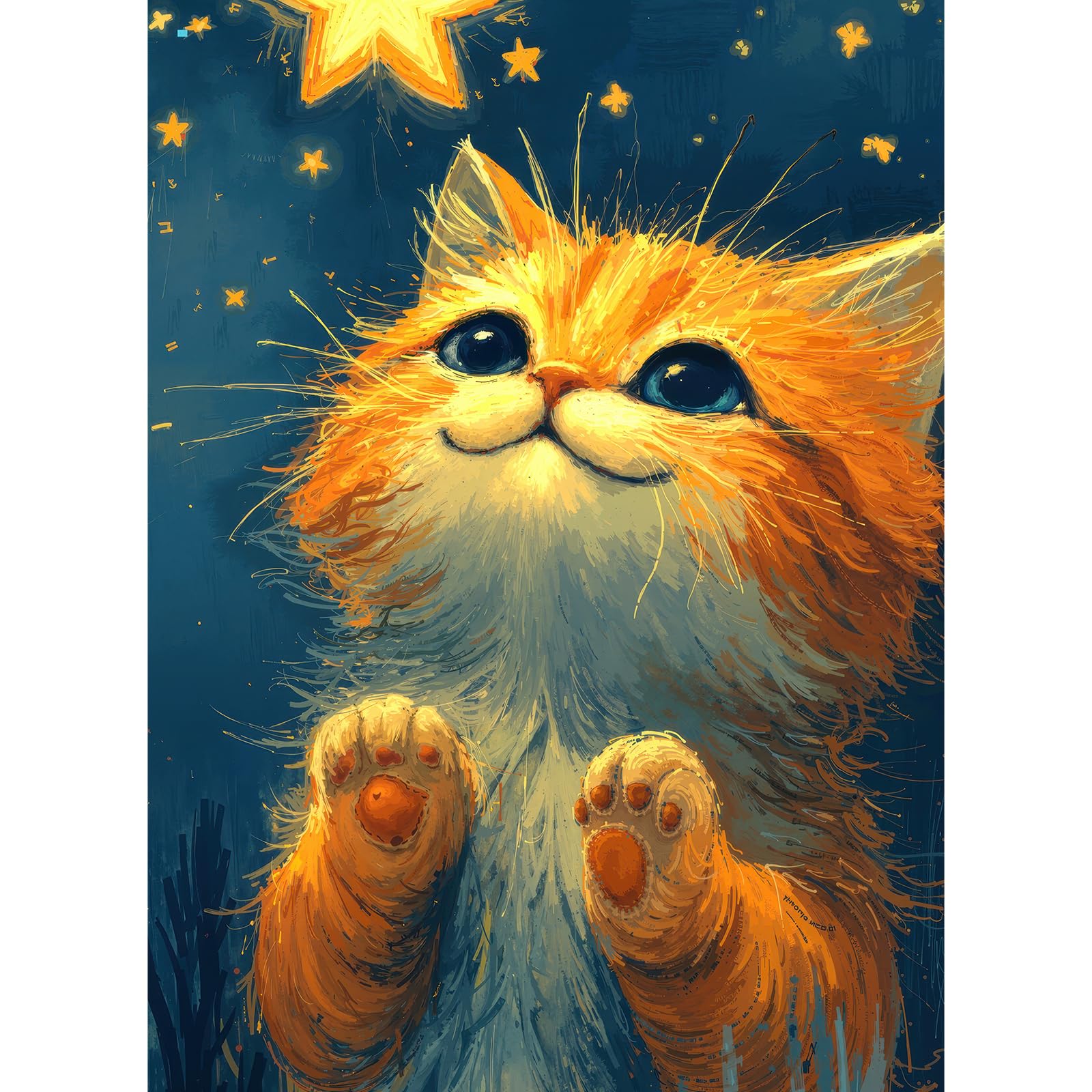 500 Piece Jigsaw Puzzle for Adults - Calming Orange Cat Starry Night Puzzle Healing Feline Fantasy Ar Mindful 500pcs Cat Puzzle Cozy Cats Lover Wall Decor Gift (Smilecat)
