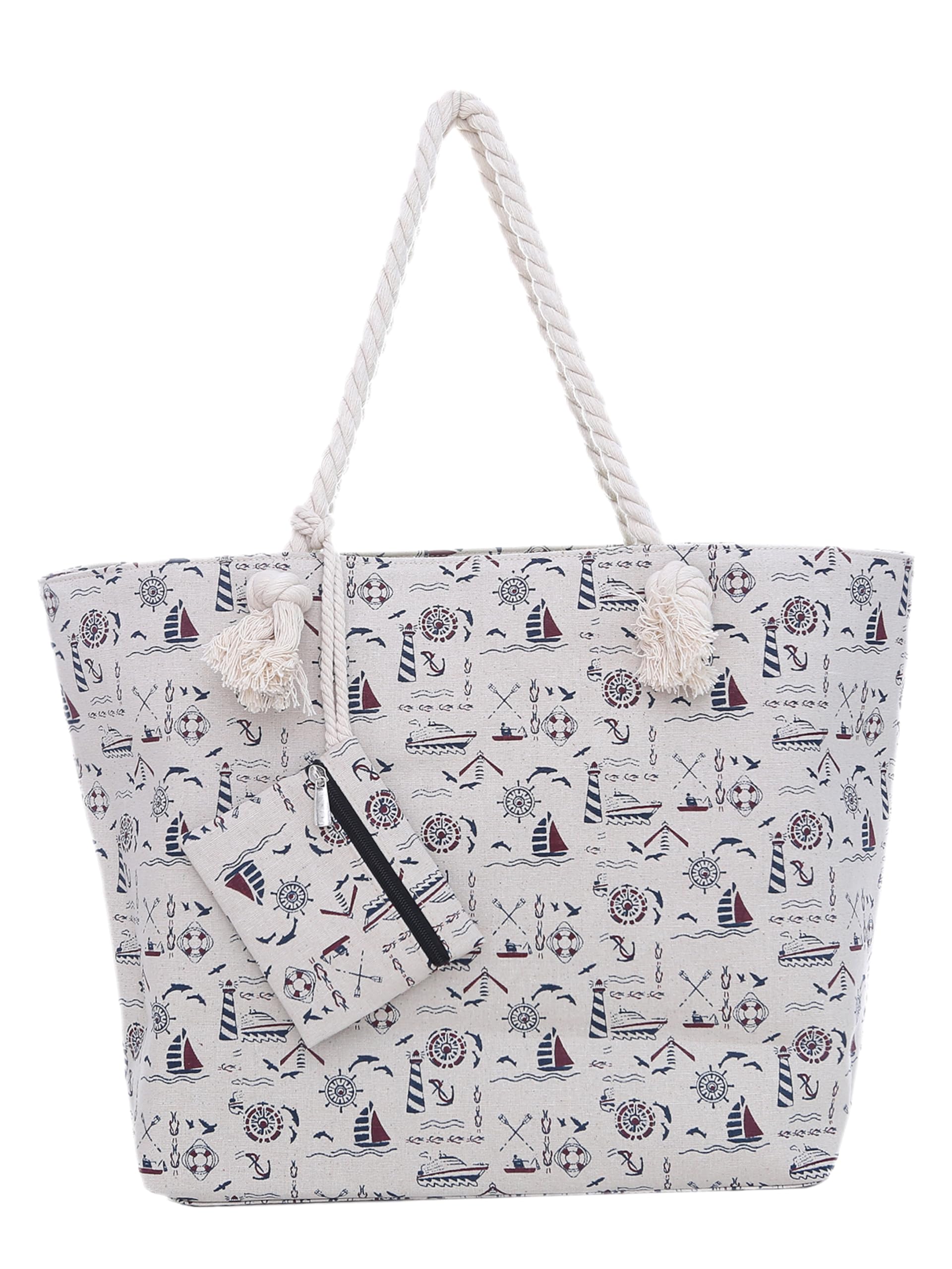 DonDon Strandtasche XXL mit Reißverschluss - Umhängetasche Damen, Shopper Tasche Damen im Beach Look mit Schulterriemen - Urlaub Must Haves Beach bag