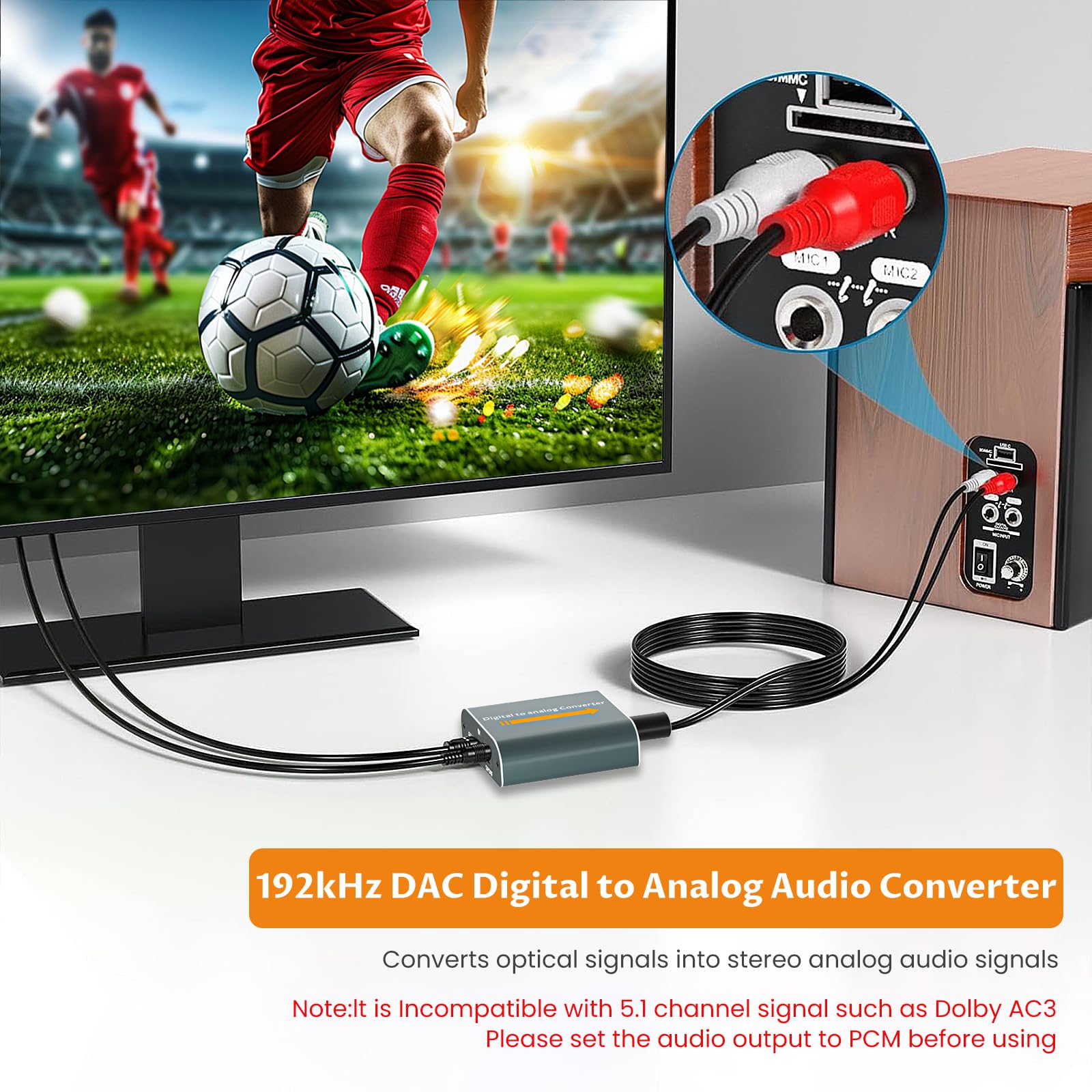 AMANKA Convertitore audio analogico-digitale DAC 192kHz con cavo ottico,adattatore audio ottico coassiale digitale a jack da 3,5 mm AUX Controllo volume Toslink per PS3 PS4 HDTV Blue Ray