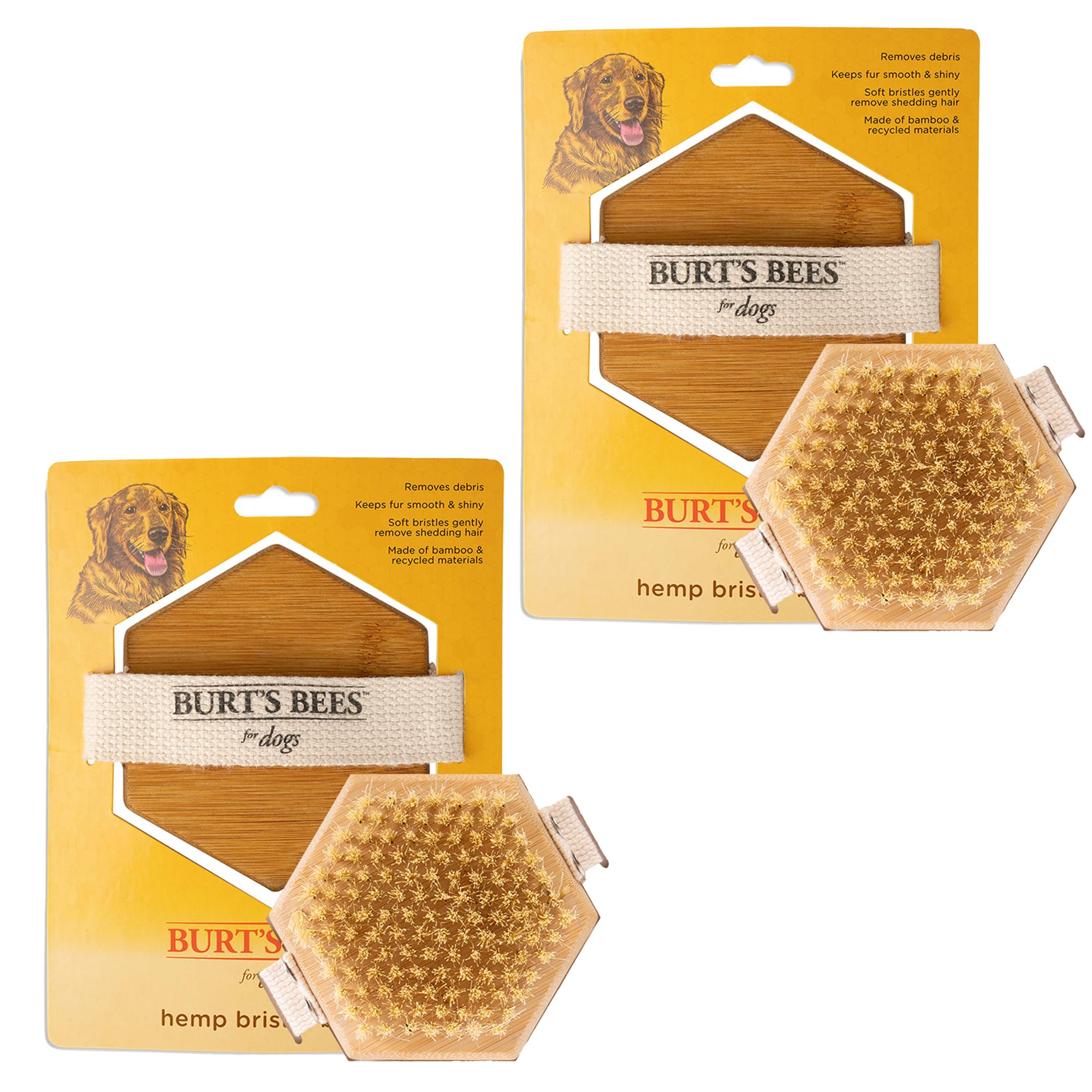 Burt's Bees for Pets Cepillo de palma con cerdas de cáñamo, cepillo ergonómico para perros grandes, mango fácil de sostener que reduce el estrés en la muñeca, ideal para el aseo diario, paquete de 2