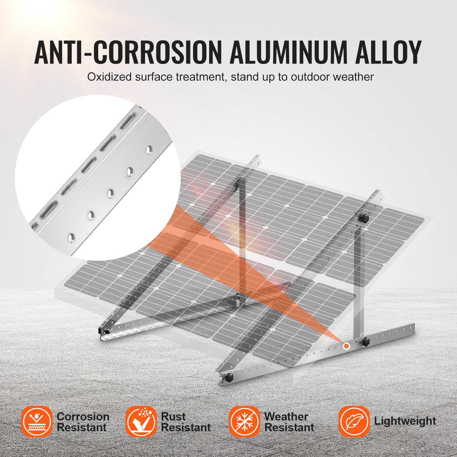 VEVOR Soportes de montaje para paneles solares de 50 pulgadas, soportes de montaje con inclinación ajustable de 0-90°, soporta paneles solares de 100-550 W, soportes de aluminio livianos con patas inc