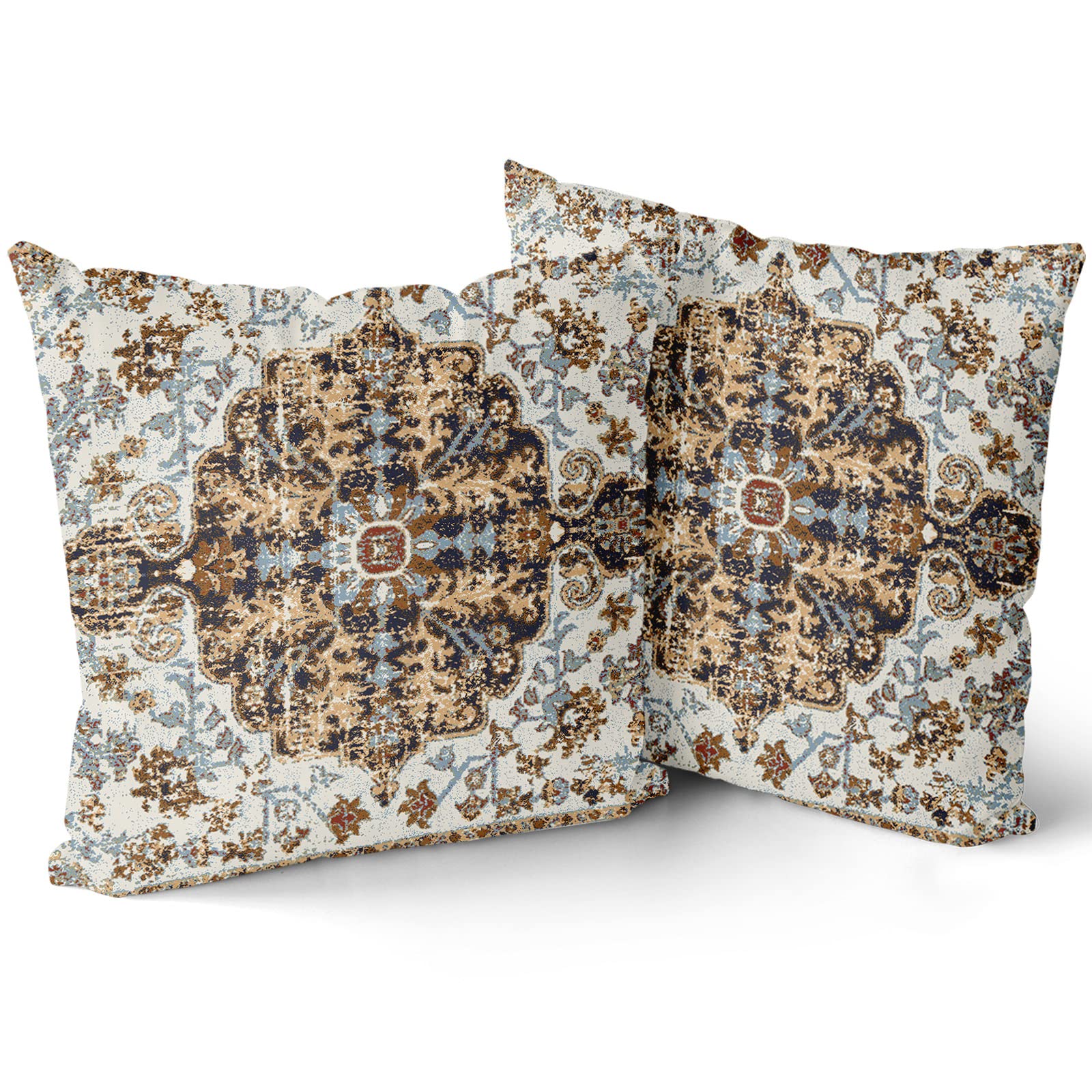 Tan Blue Brown Ethnic Boho Pillow Covers 18x18 Inch Bohemian Carpet Vintage Black Teal Grey Floral Throw Pillows Decorative Pillowcases Farmhouse Cushion Cover Home Decor For Bedroom Couch Set Of 2 — image 1