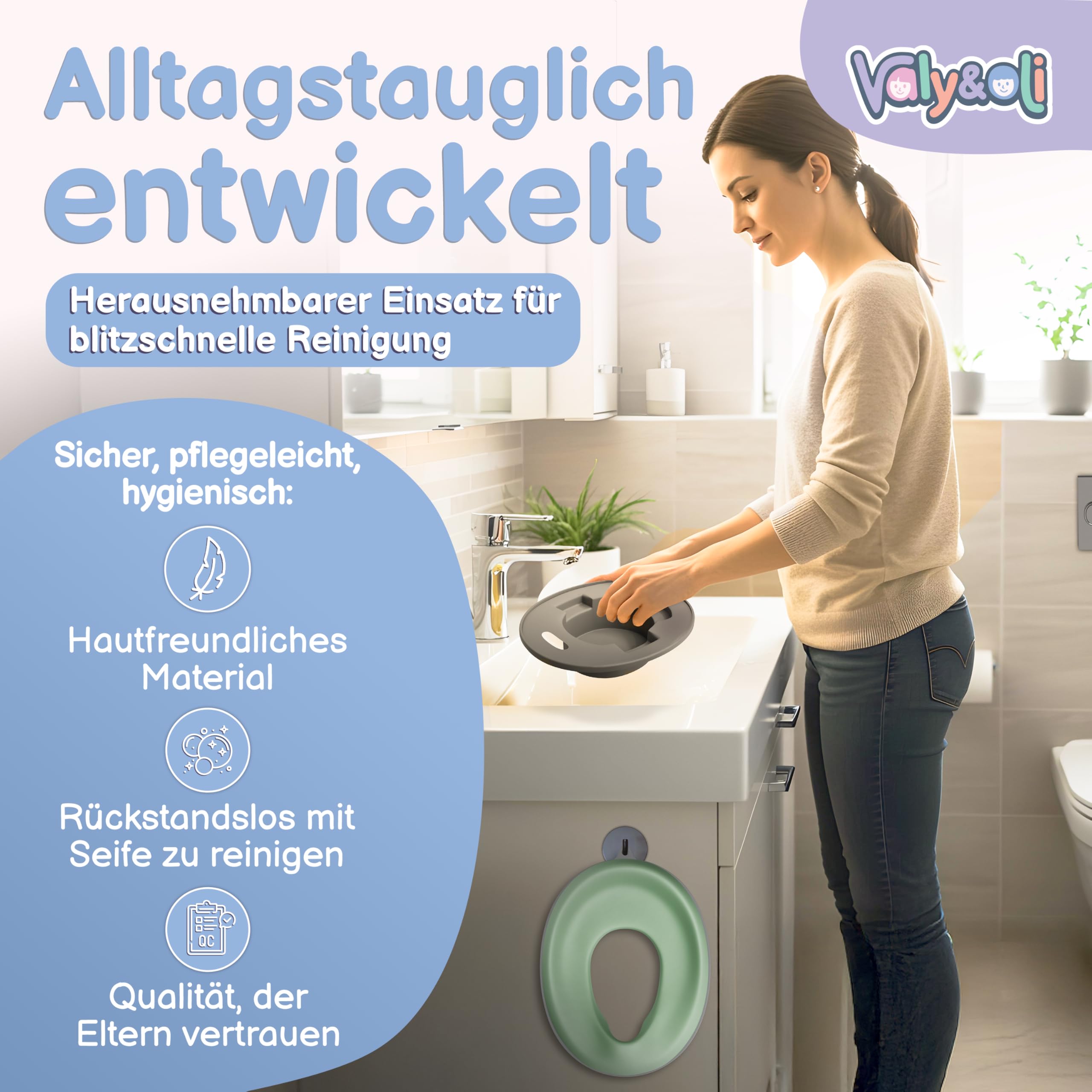 Valy&Oli® 3in1 Töpfchen für Kinder - Toilettensitz Kinder & Hocker- Ergonomisch, Bequem & Vielseitig - Leicht zu reinigen & sicher - Potty & Tritthocker Kinder - Ab 18 Monaten - Grün