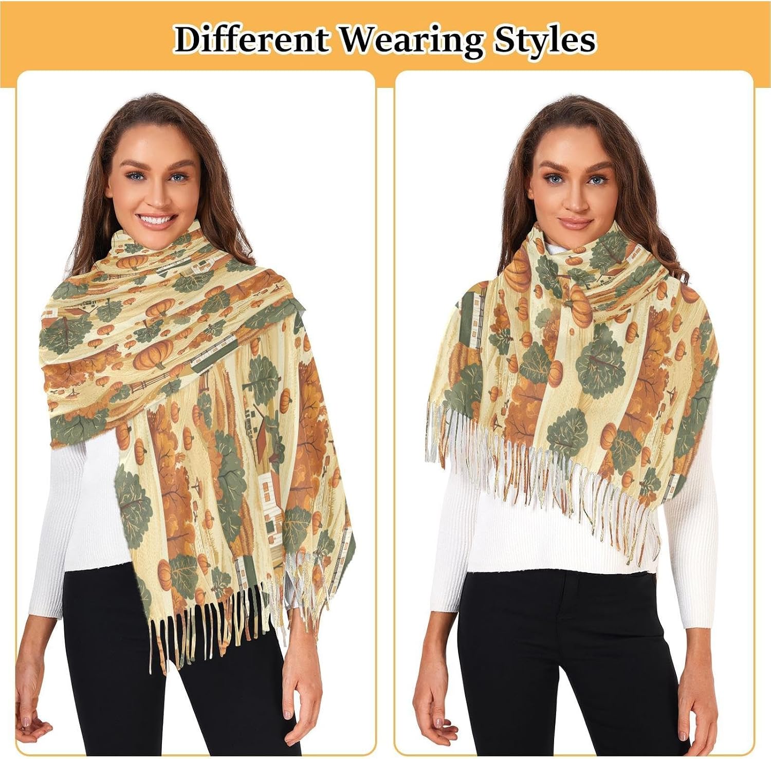 Winter Scarf for Women Pumpkin Harvest on The Farm Fashion Tassel Shawl Wraps for Women, Cold Weather Warm Womens Scarves Soft Long Scarf