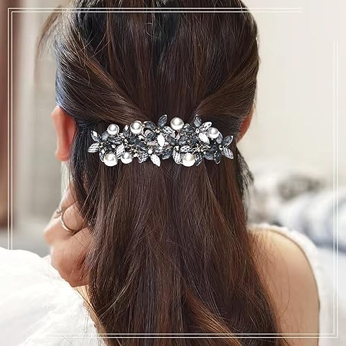 Miniatura 5 de Pinzas para el cabello, 4 pinzas para el cabello con perlas de diamantes de imitación para mujeres y niñas, brillantes diamantes de imitación con