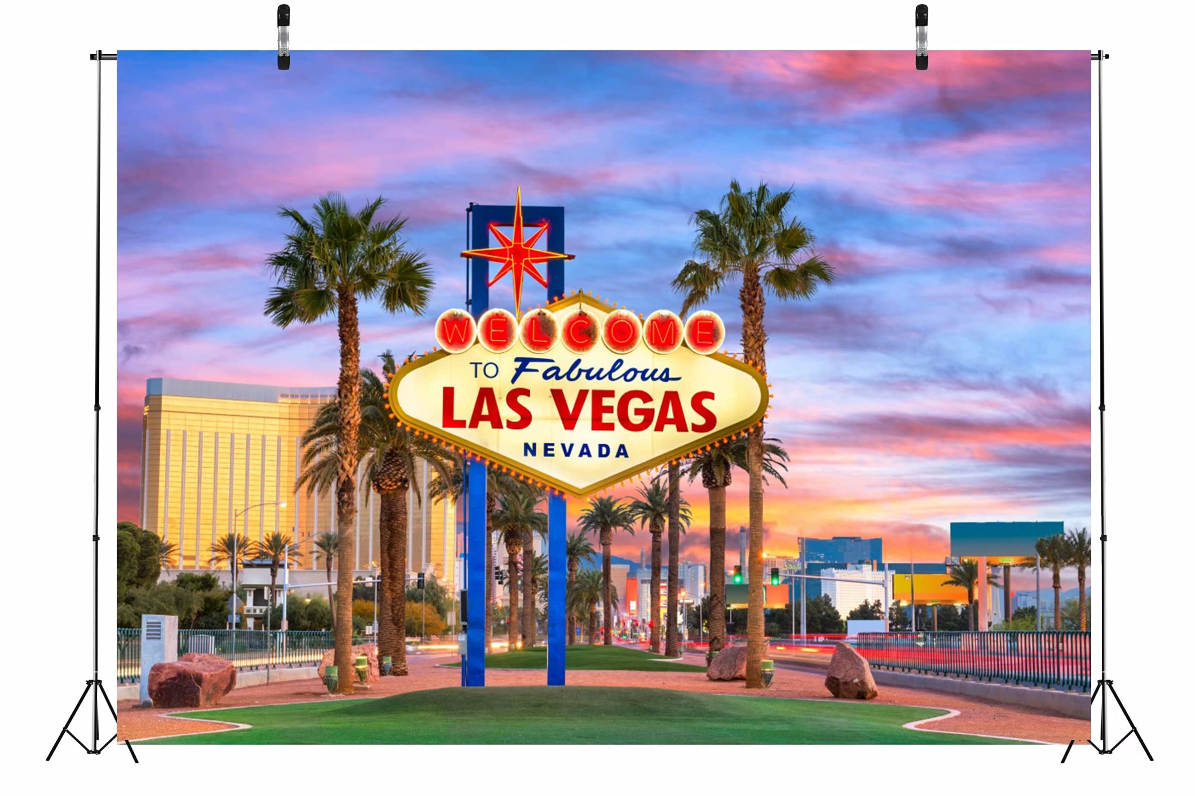 BELECO 2.1x1.5mSfondo in tessuto Las Vegas Benvenuto nella favolosa Las Vegas Nevada Sign Fotografia Sfondo Las Vegas Casino Tema Decorazioni per feste Compleanno di Las Vegas Spara foto