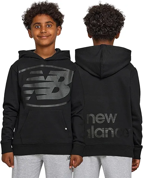 New Balance Boys Graphic Hoodie – Premium Comfy Cotton Blended Fleece Pullover Sweatshirt for Kids, Sizes 4-20