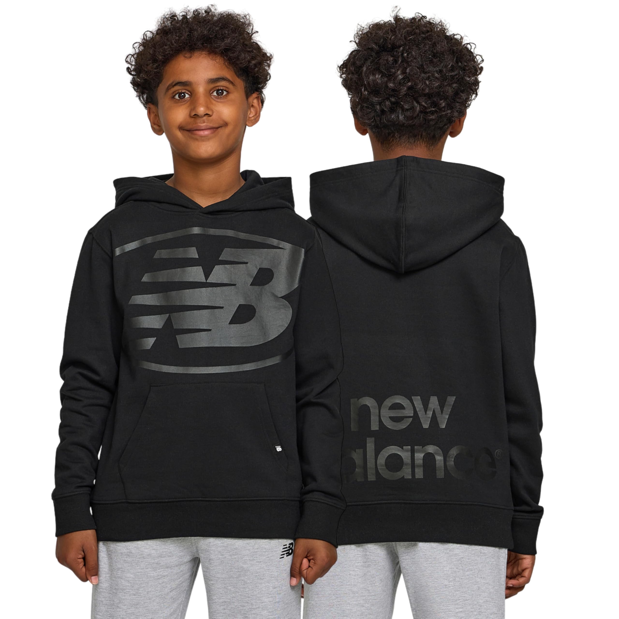 New Balance Boys Graphic Hoodie – Premium Comfy Cotton Blended Fleece Pullover Sweatshirt for Kids, Sizes 4-20 Black