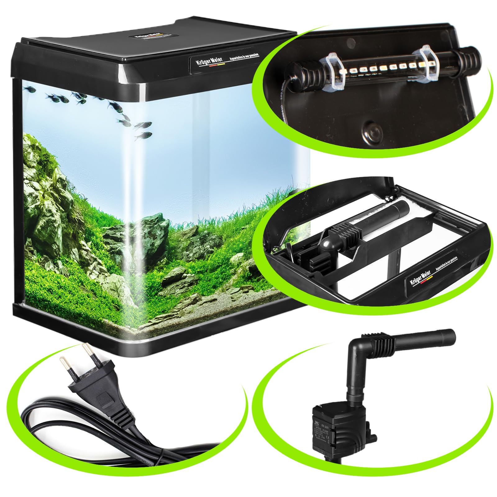 Kruger Meier Como Aquarium 7L Komplettset Schwarz mit LED Beleuchtung für Einsteiger