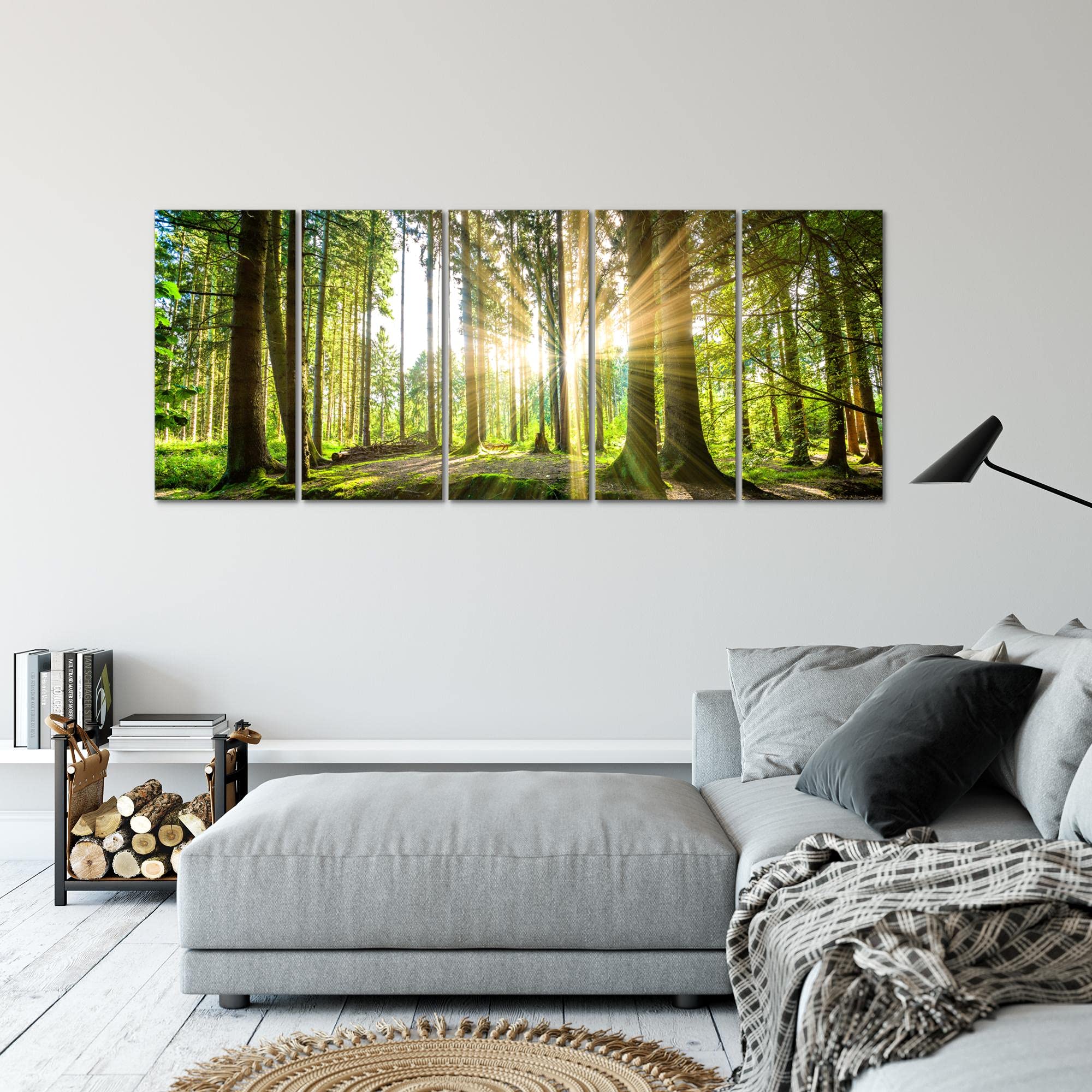 Runa Art Quadri XXL Foresta paesaggio 200 x 80 cm Verde 5 Pezzi - Made in Germany - 503855b